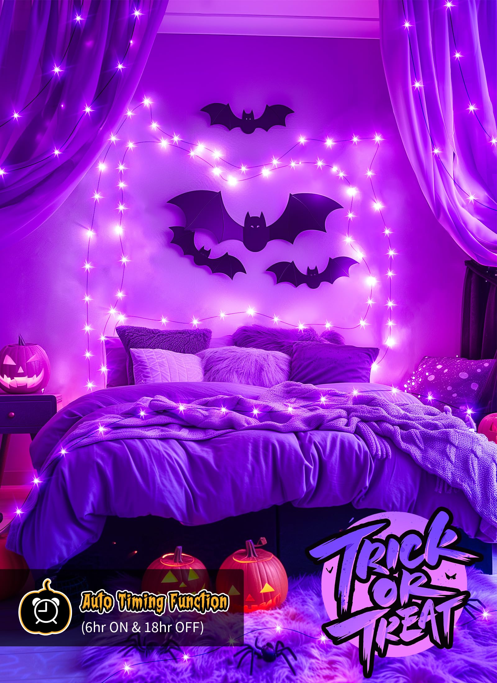 Brightown Battery Operated Christmas Lights, 200 LED, 66 FT, 8 Modes, Waterproof, Purple, 4 Pack, Model BHL-SL-200-8P-PUR