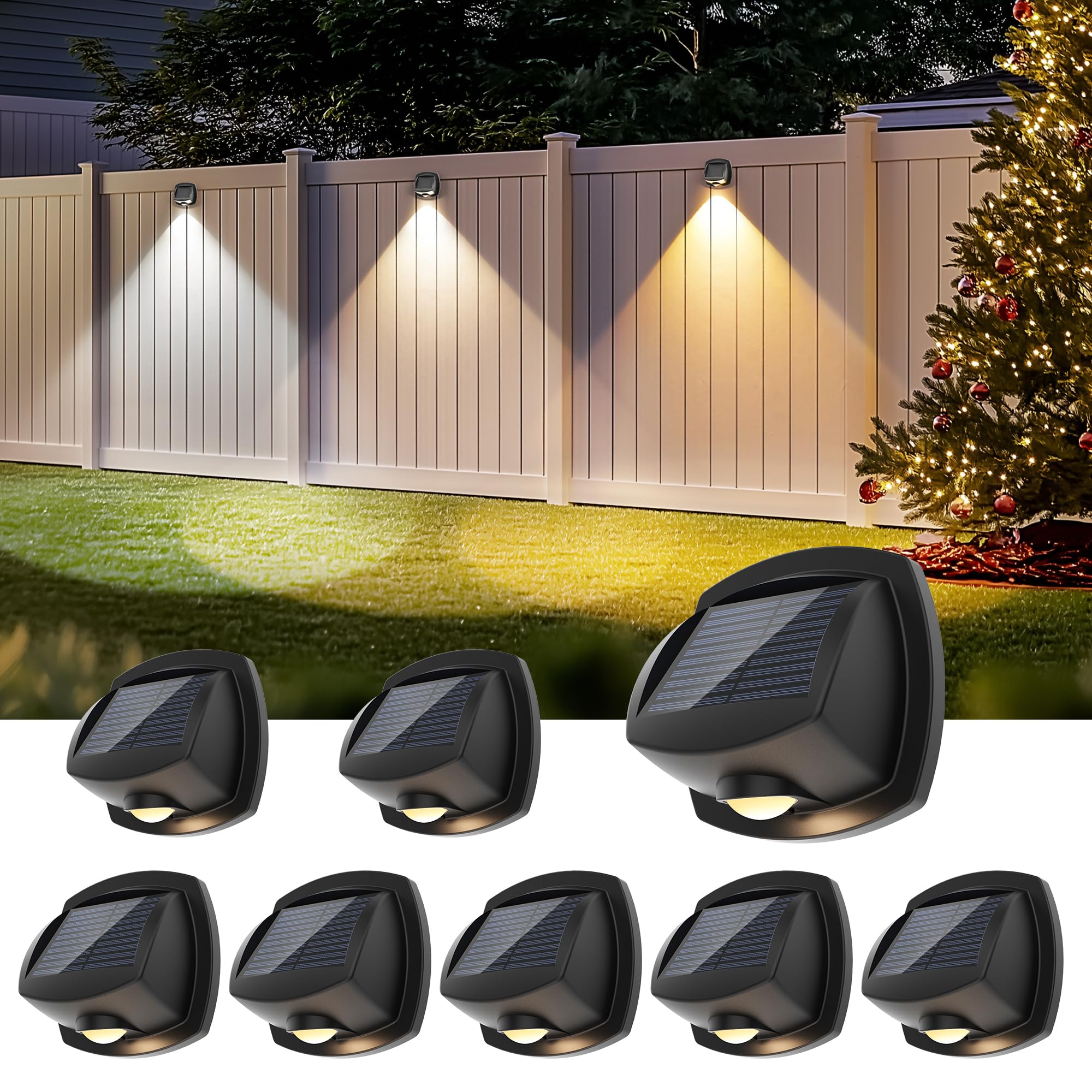 AUDERWIN Solar Fence Lights Outdoor Waterproof IP65 Solar Wall Lights Outside Dual Color Led Solar Powered Fence Lights Outdoor 