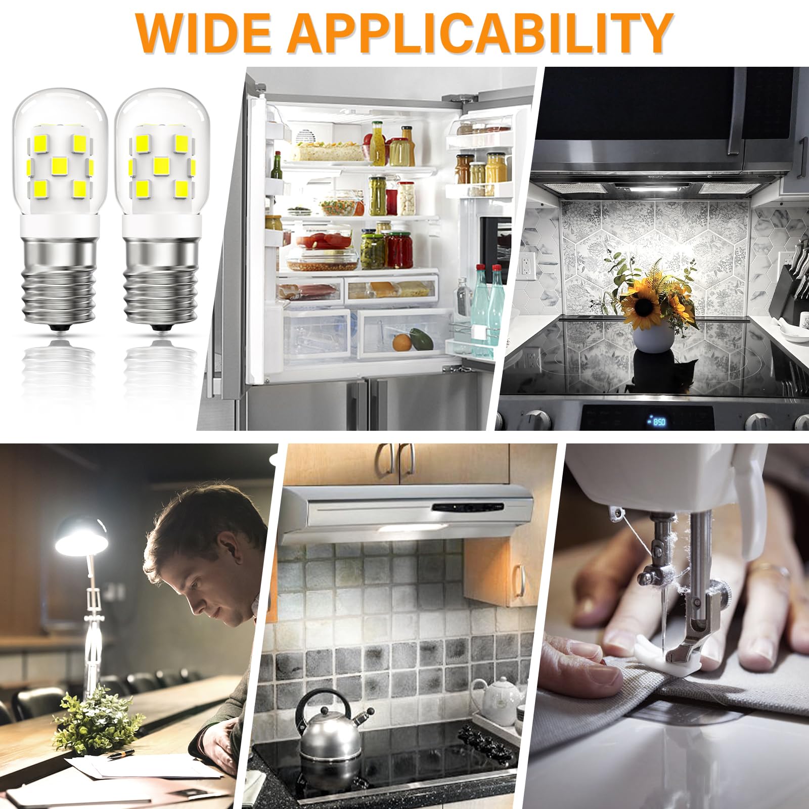 DUMILOO LED Microwave Light Bulbs, 30W Equivalent, Dimmable Daylight White 6000K, E17 Base, 2 Pack, for LG Frigidaire Kenmore