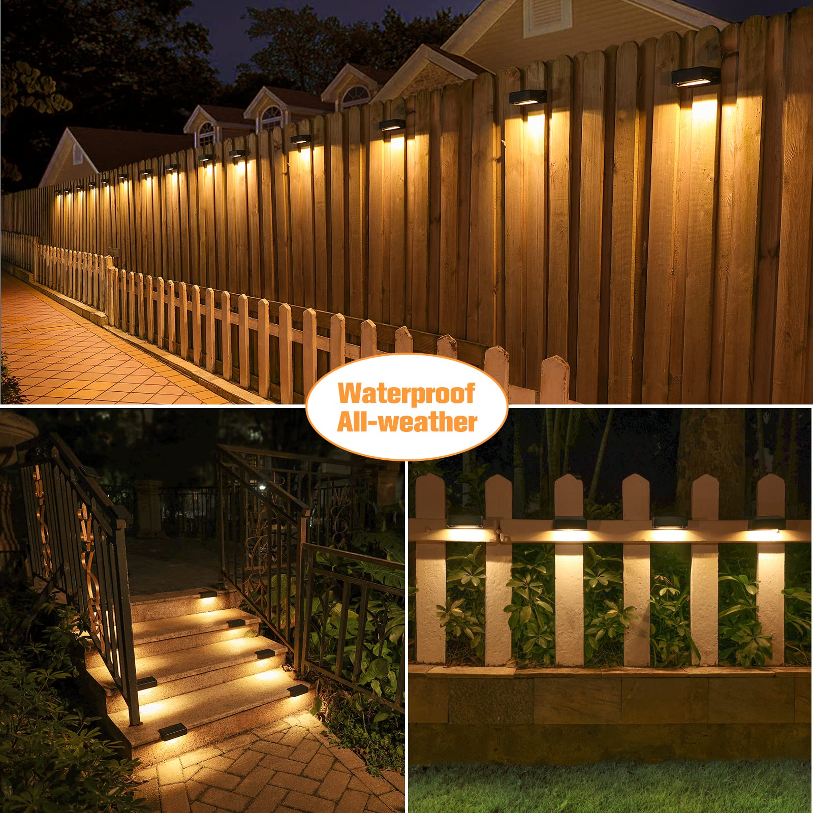 VOLISUN Solar Fence Lights, 4-Pack Waterproof LED, 1800mAh, 7 Colors + Warm White, Model 21038ZM