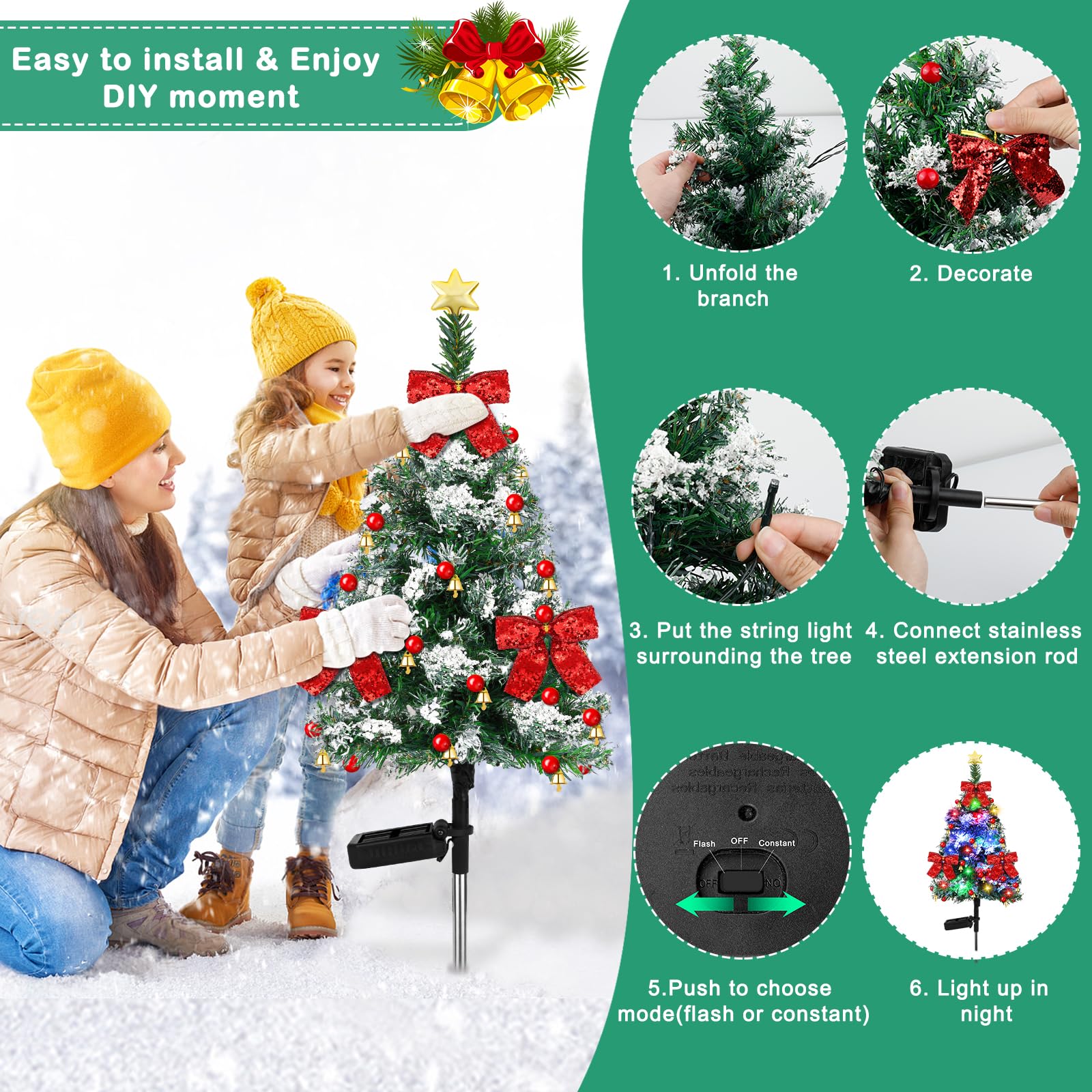 Mukum 2 Pack 32 Inch Solar Xmas Tree Light Outdoor Tree With 20 Led Lights Waterproof Christmas Pathway Light Solar Christmas De