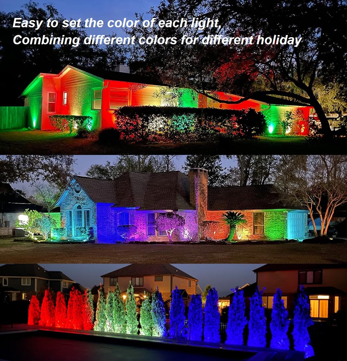 TOVEENEN Color LED Outdoor Landscape Spotlight - Waterproof 10W Remote Light, Black, Model BG10D