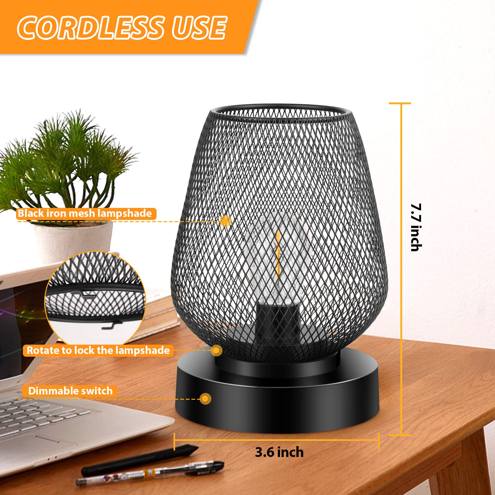 UBright 2 Pack Black Battery Operated Metal Outdoor Table Lamp with 4 Lighting Modes, Rechargeable Cordless Lantern for Indoor/Outdoor Use