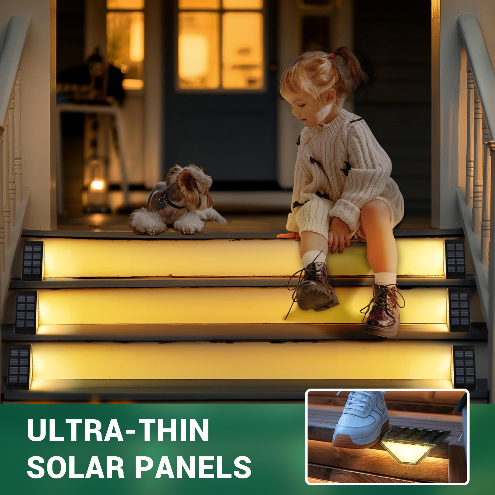 PATIOWIN Solar Step Lights, 24 LEDs Waterproof IP65, 8 Pack, Warm White, Model 9087, Outdoor Deck and Stair Lighting