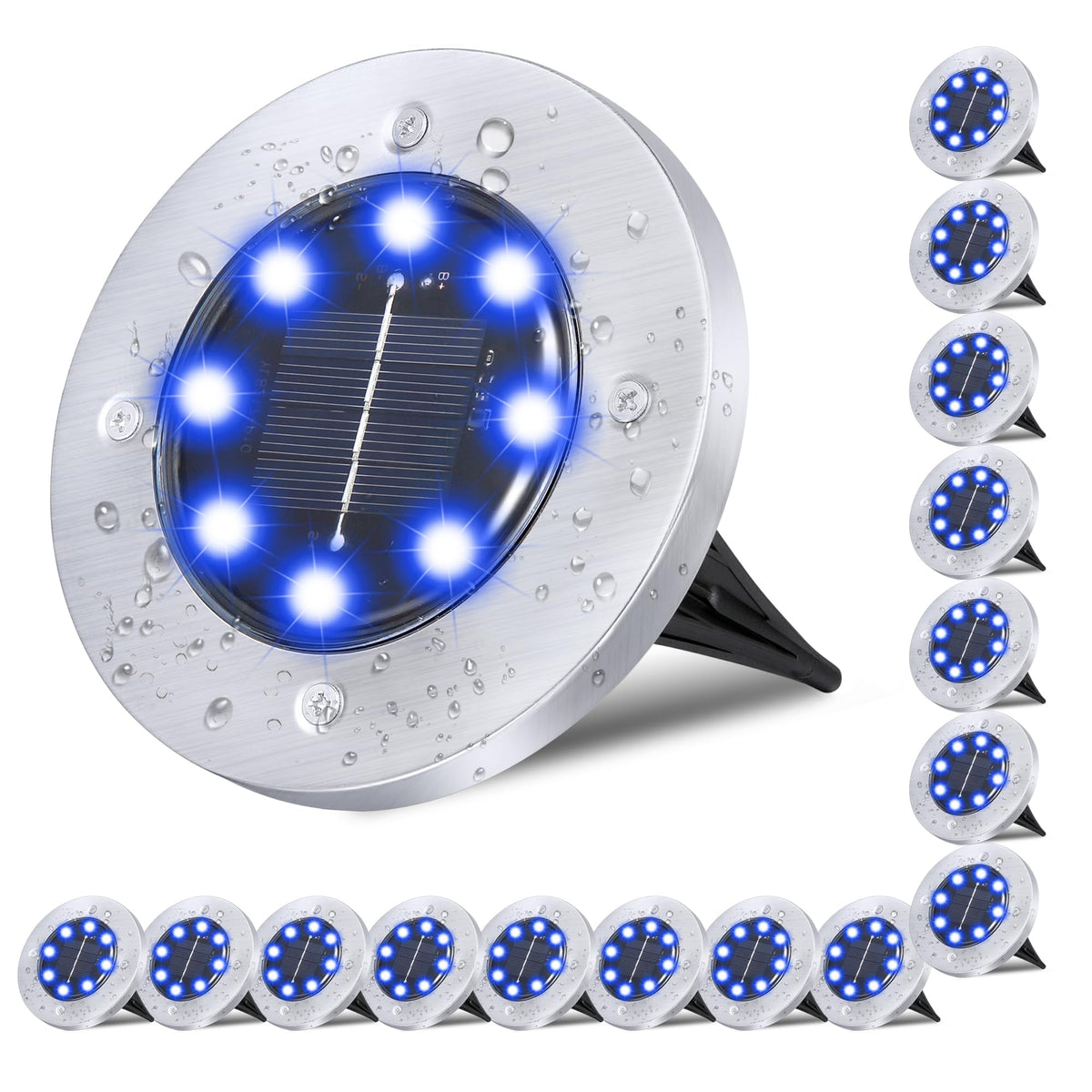Solar Ground Lights, Waterproof Solar Garden Lights, Upgraded Outdoor Garden Waterproof Bright in-Ground Lights, Landscape Lights for Pathway,Yard,Deck,Lawn,Patio,Walkway (16 Pack Blue Color Light)
