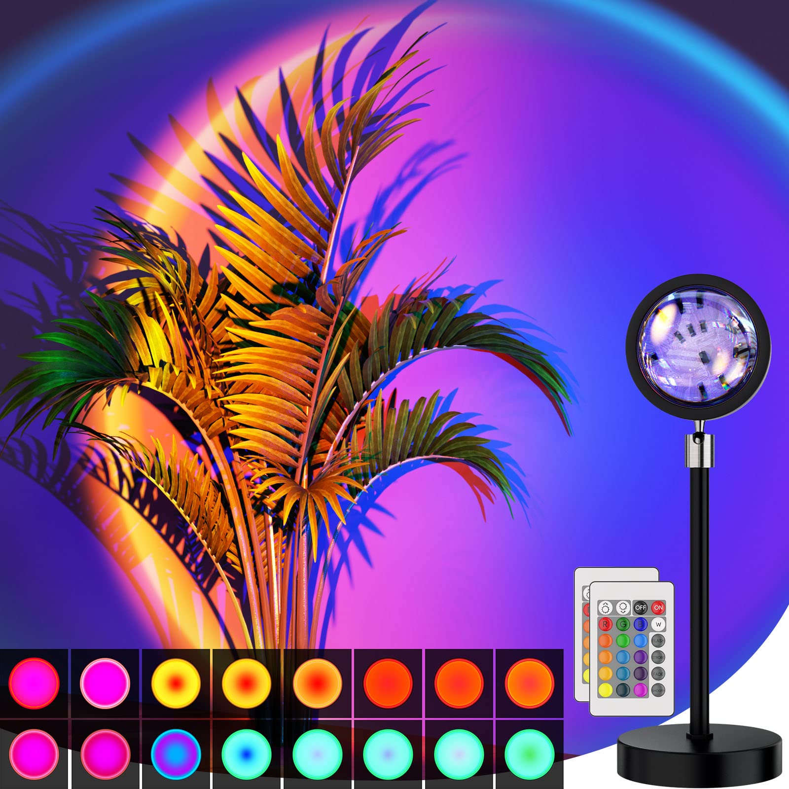 Bavcieu Sunset Lamp Projection Led Lights With Remote, 16 Colors Night Light 360 Rotation Rainbow 4 Modes Setting For Photograph