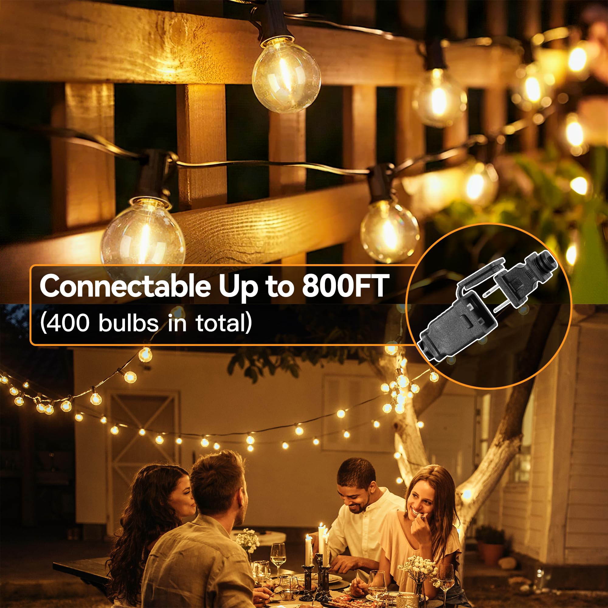 Ccinny Outdoor Lights, 50+3 G40 LED Bulbs, Remote Dimmer, Waterproof, 100 FT, Warm White, Model IL-E12-1810050