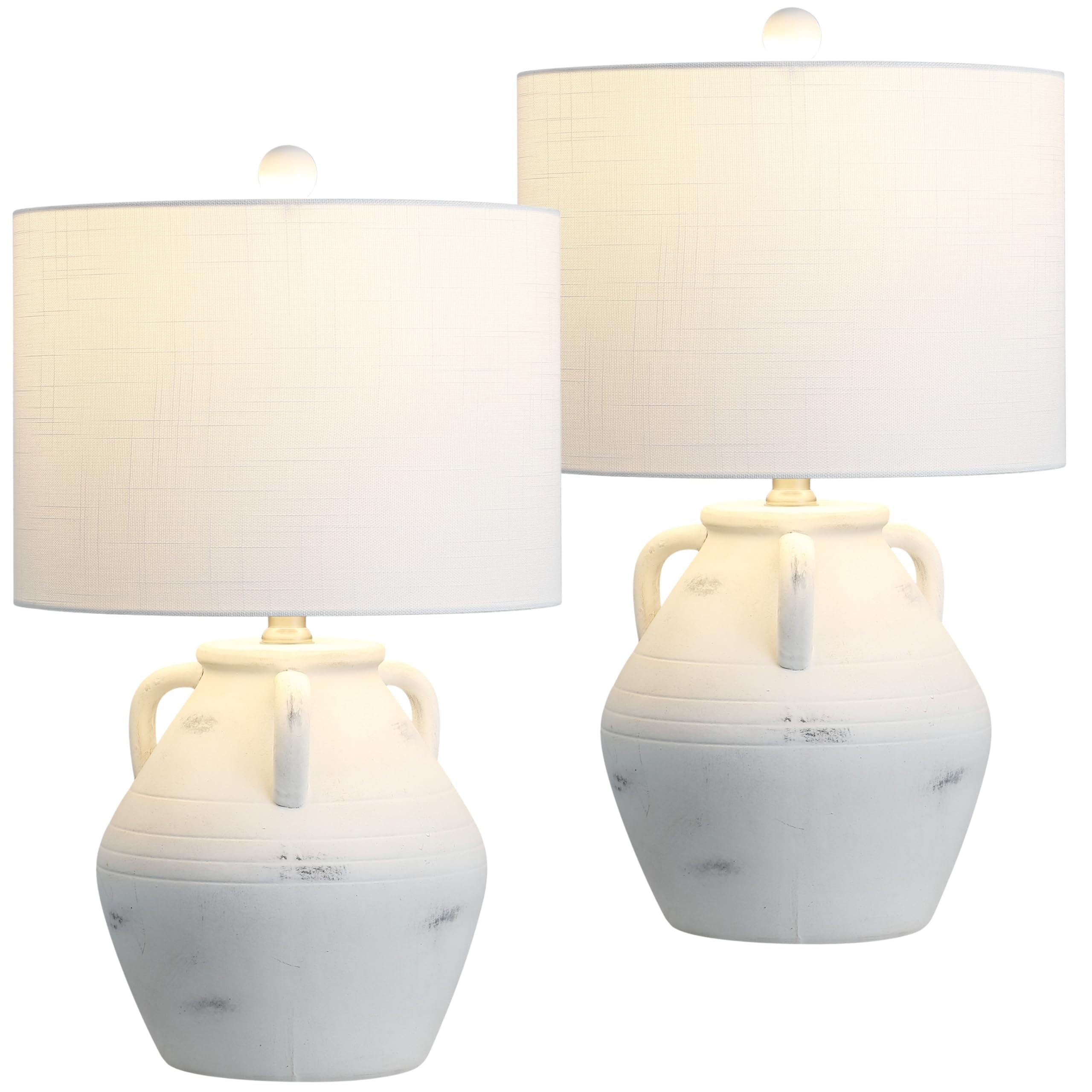 JONATHAN Y 20.5 White Ceramic Pottery Jar Table Lamp Set of 2 for Bedroom Living Room, Rustic Coastal French Country Cottage Sty