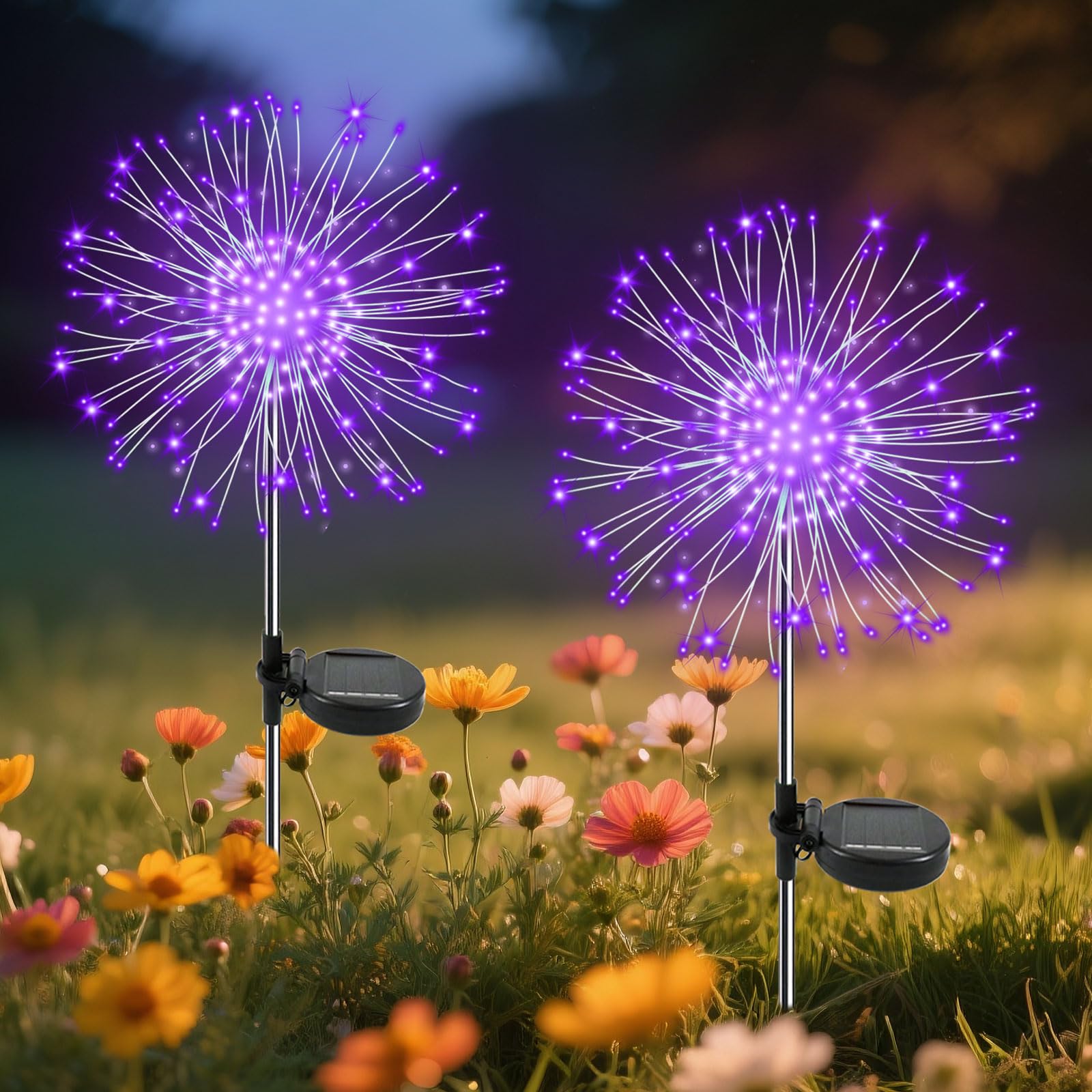 Garden Outdoor Lights, 2 Pack 120 LED Solar Garden Lights Fairy Lights Outdoor Waterproof Decorative Solar Firework Lights for Y