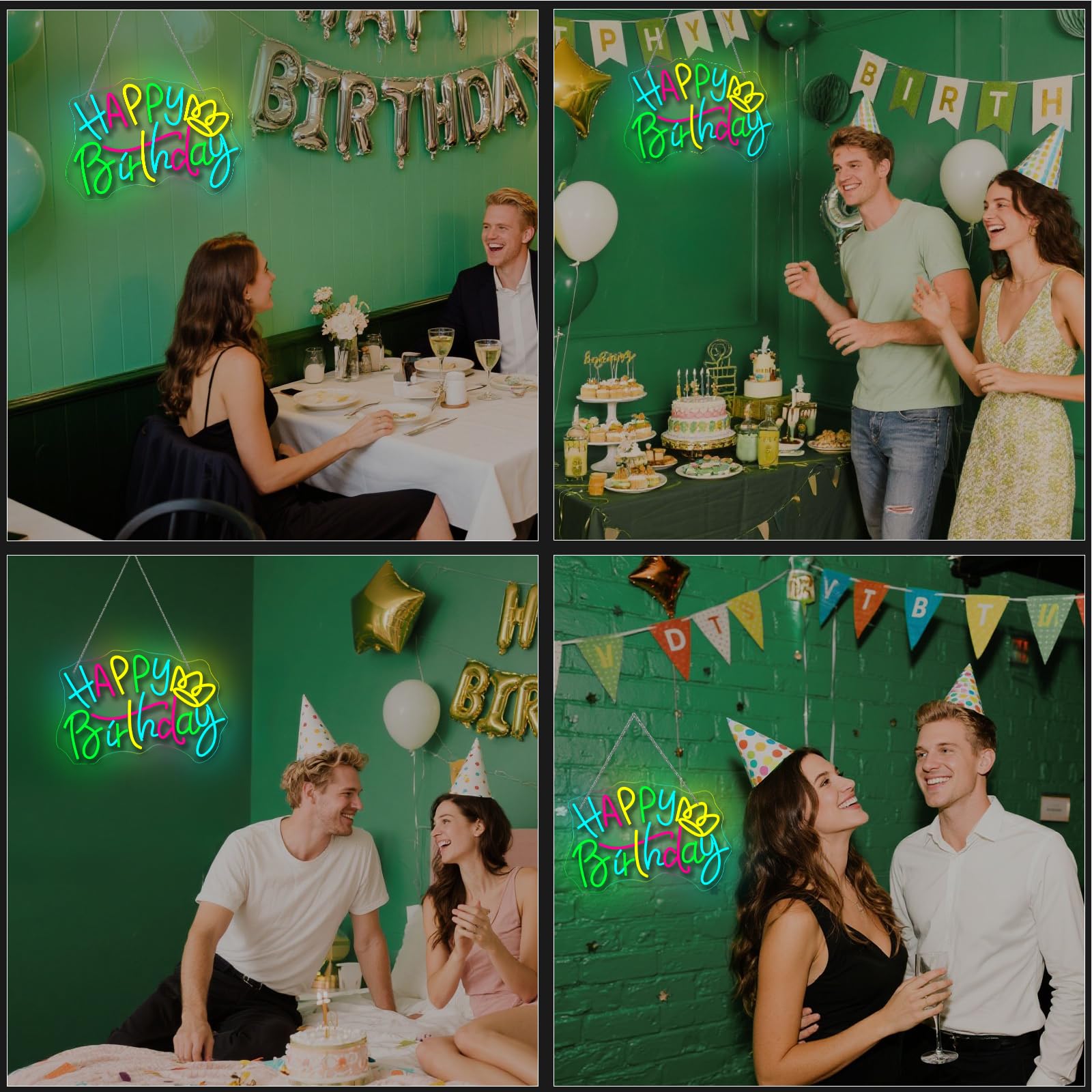 WLHOPE Happy Birthday Neon Sign - LED Wall Decor for Parties, Transparent Acrylic, Ideal Gift for Friends and Children