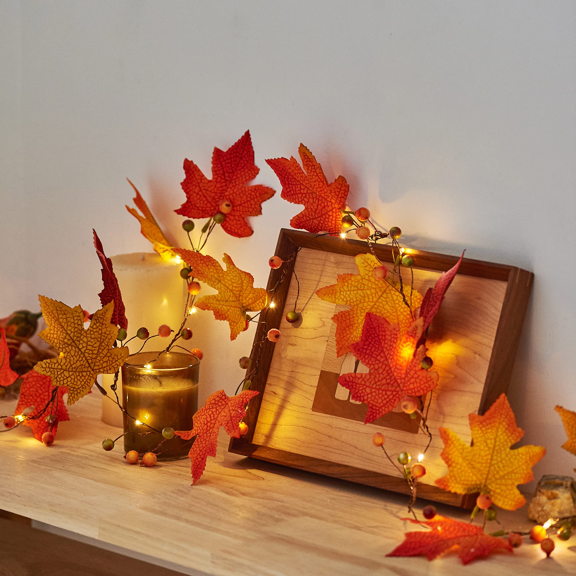 Miya Life Fall Fairy Lights Cute String Lights With Thanksgiving Decor Fall Garland With Lights Battery Operated For Fall Lights Indoor Decoration (Maple Garland)