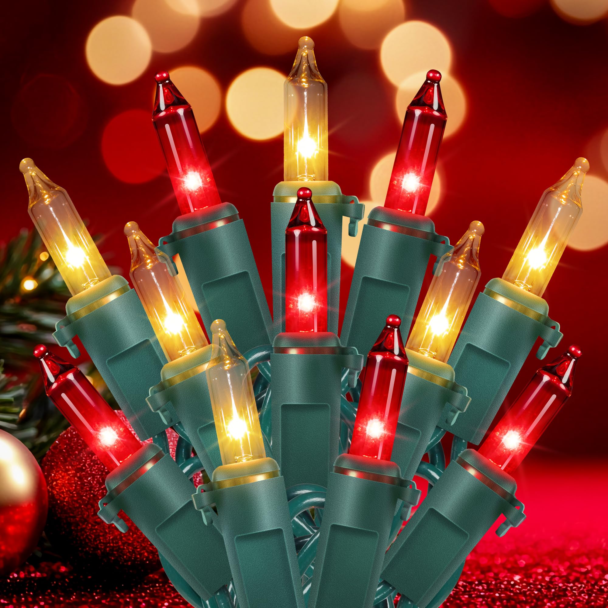 Hopolon Christmas Lights Indoor Outdoor  2 Pack 13 Ft 50 Count Incandescent Mini String Light  Green Wire Christmas Tree Lights Waterproof For Holiday Wedding ValentineS Day Decor  Red And Clear