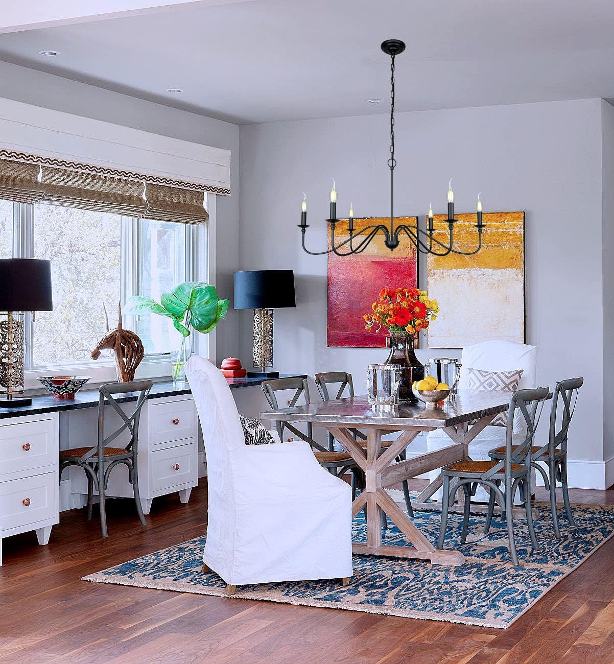 Black Chandelier Rc Ceiling Light Fixture -6 Light 36 Inches-Modern Farmhouse Apply To Chandeliers For Dining Room Lighting,Livi