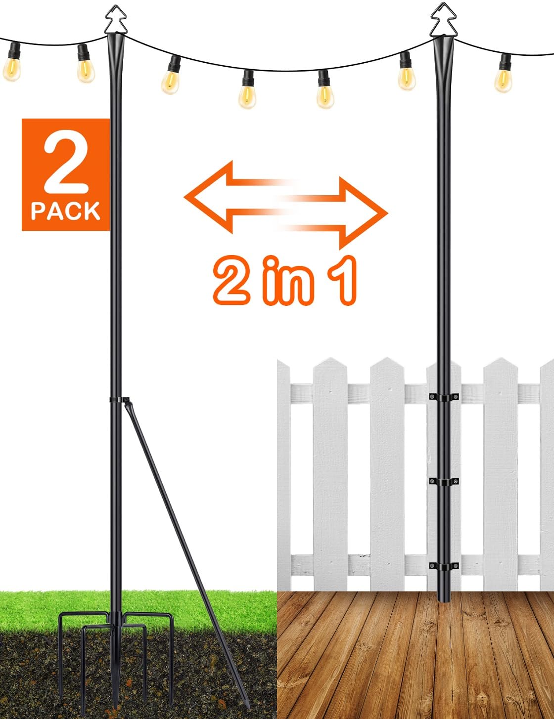 LOPANNY String Light Poles - 9.8FT Light Poles for Outside String Lights Hanging - Backyard, Garden, Patio, Deck Lighting Stand