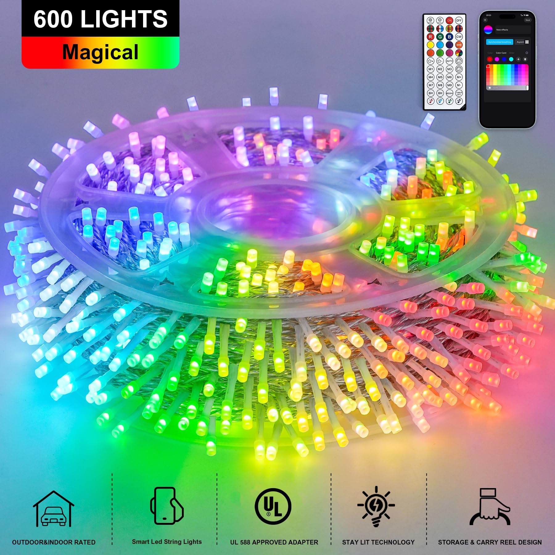 JMEXSUSS 600 LED RGB String Lights, Indoor/Outdoor Clear Wire, Model EXS-S-0600, Ideal for Christmas, Birthday, Party Decorations