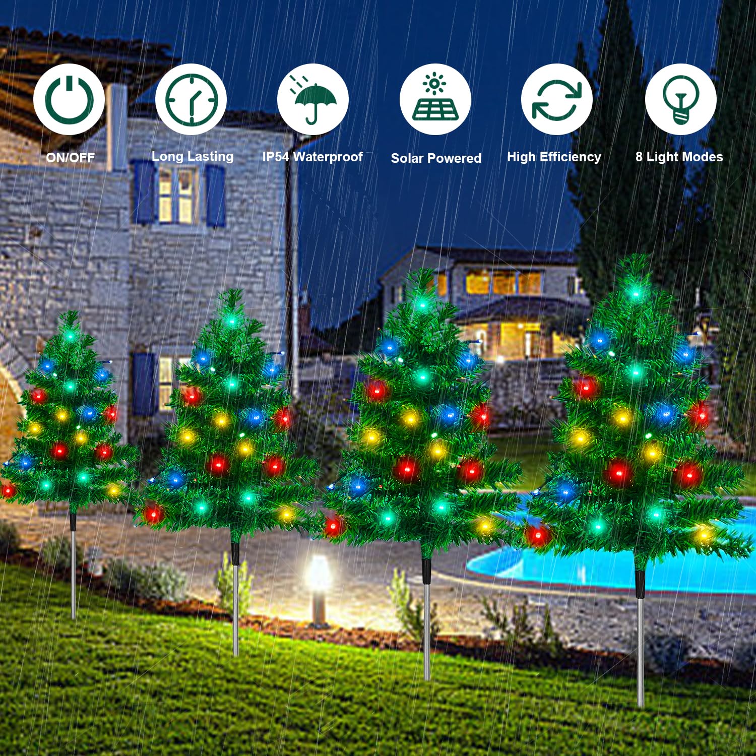 8-Pack Outdoor Christmas Decorations Solar Tree With 160 C6 Multi-Color 8 Lighting Modes Waterproof Lights For Outside Garden Ya