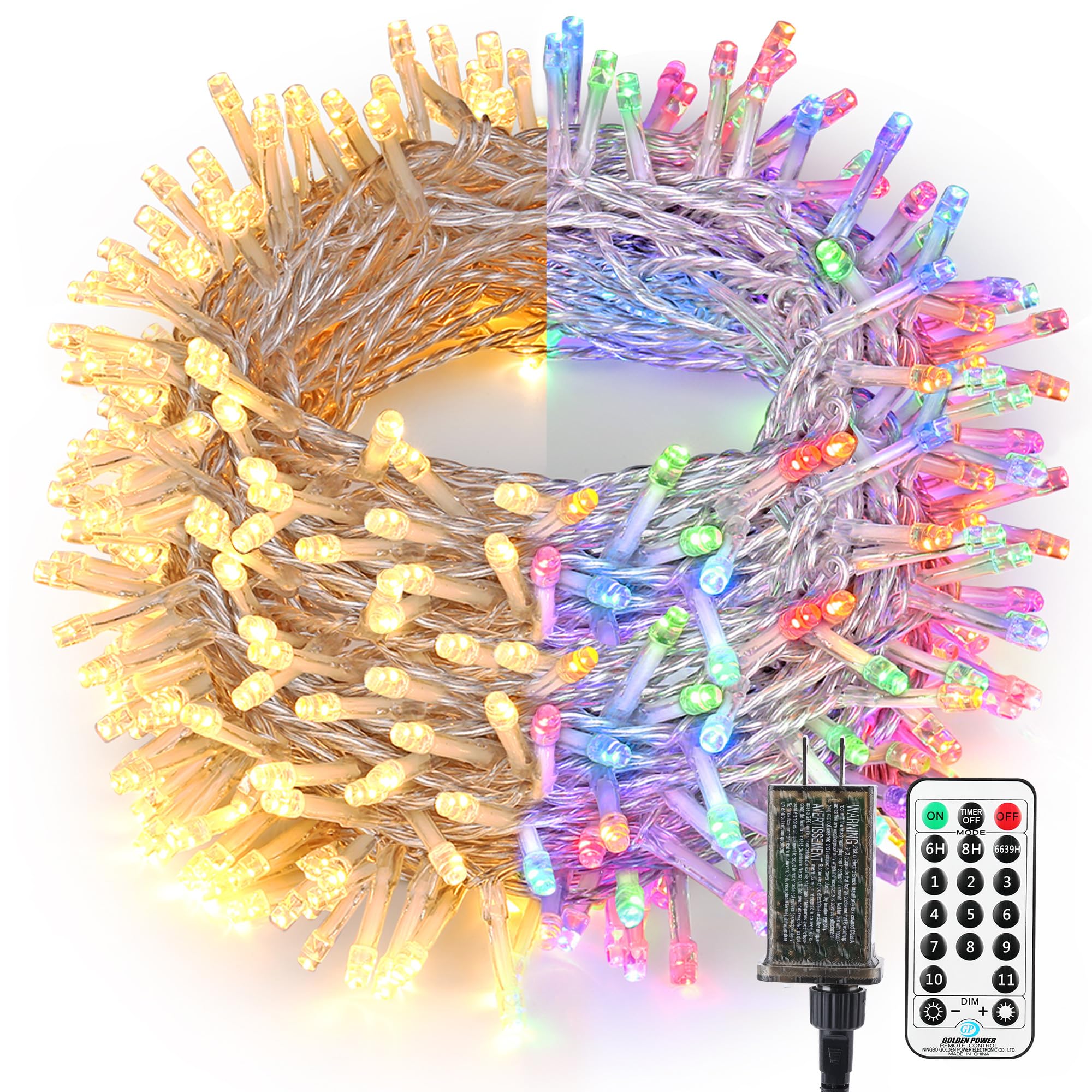 BrizLabs Color Changing Christmas Lights, 115ft 300 LED Fairy String Lights, 11 Modes Warm White & Multicolor Christmas Tree Lig