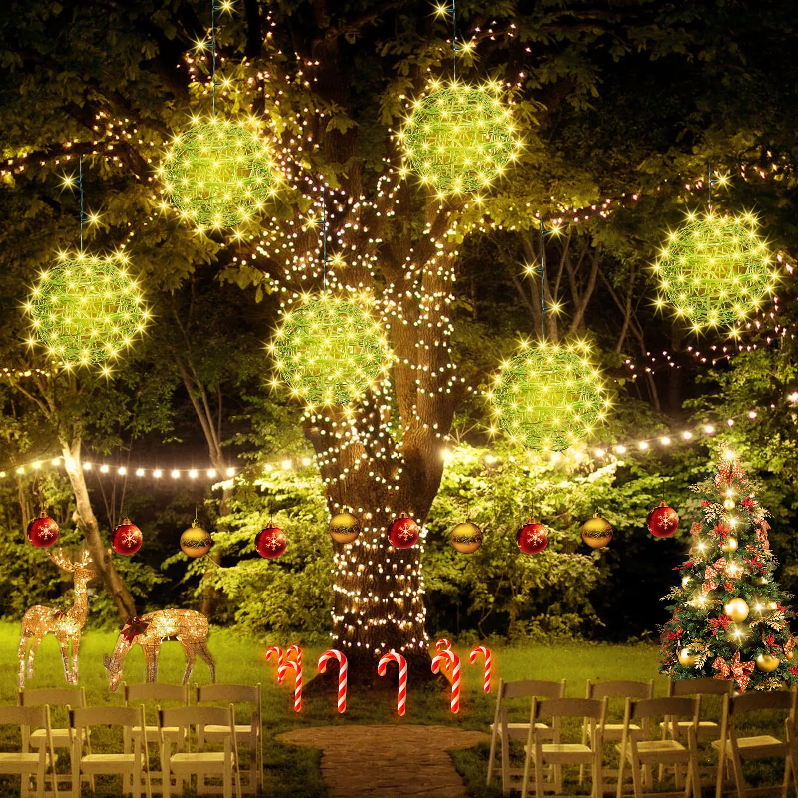 Baung Christmas String Lights Outdoors 4 Pack 7.98 Sphere Ball Tree Garden Globe Lights For Home  Party  Christmas  Porch Patio Wedding  Garden Tree Decoration With Memory Function Plug