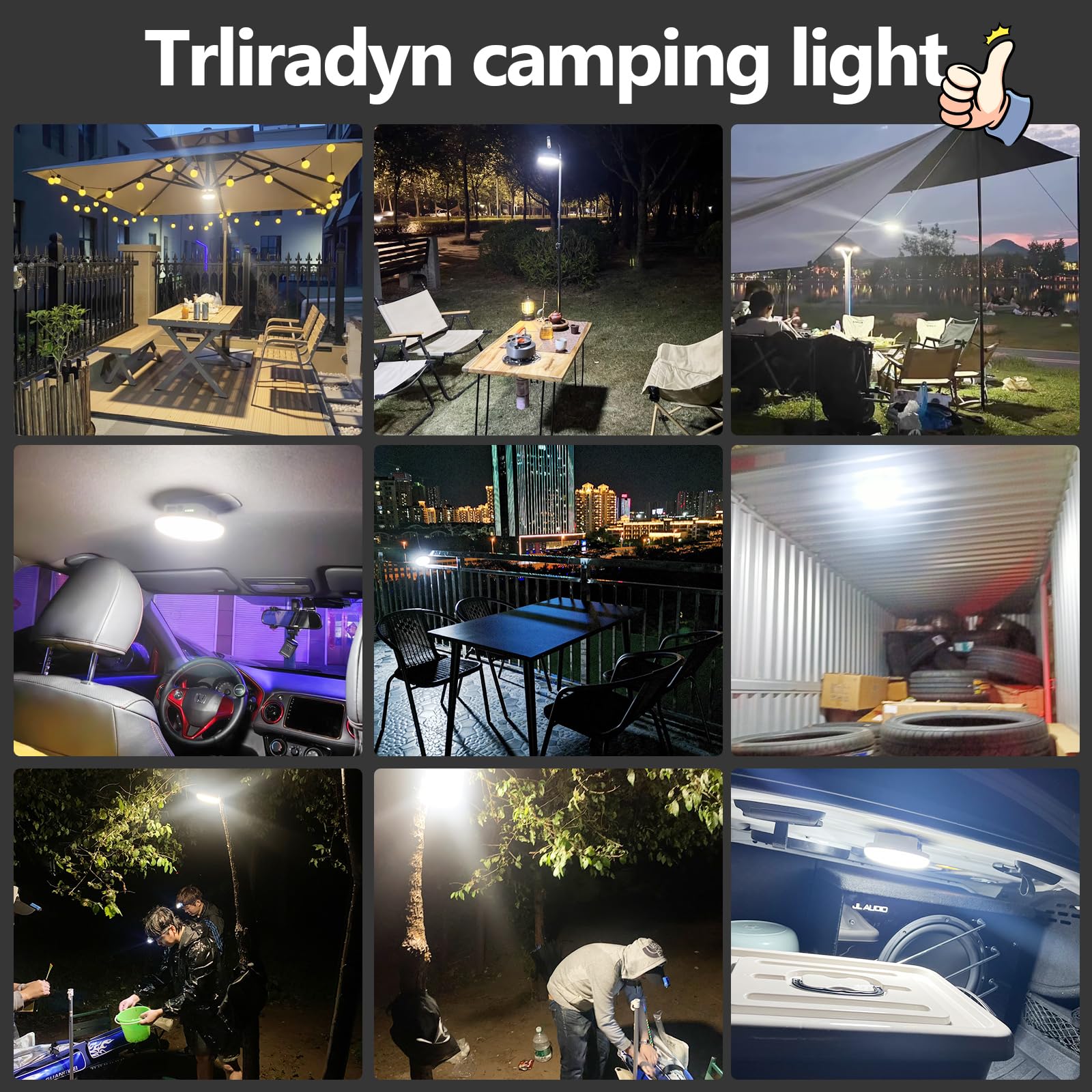 Trliradyn 10000mAh Tent Light - 4000LM LED Lantern, IPX5 Waterproof, 30W, Green, CLI-F03-WH-GE, 3 Lighting