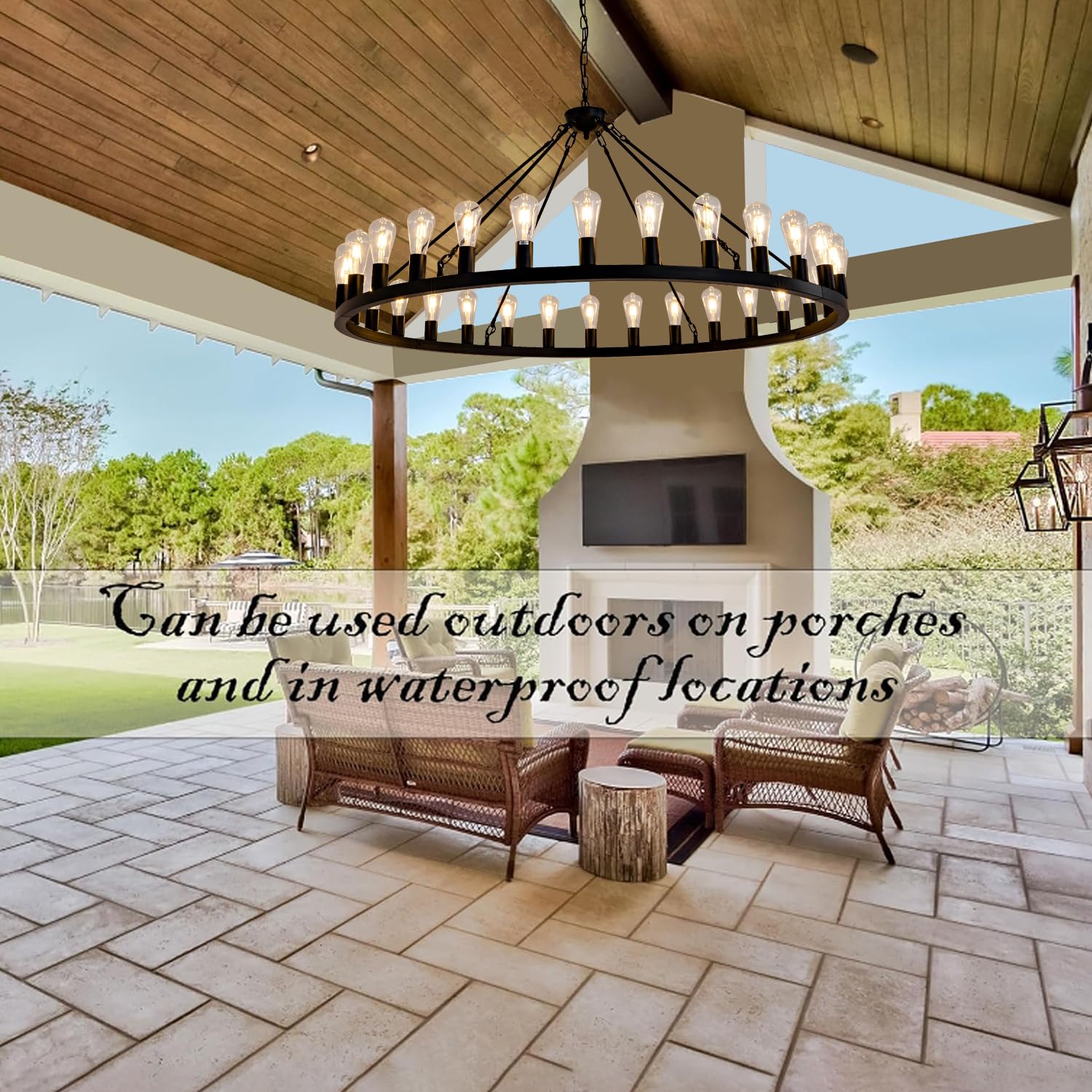 Sarudiir 53&quot; Black Wagon Wheel Chandelier - 30-Light Farmhouse Lighting For High Ceilings