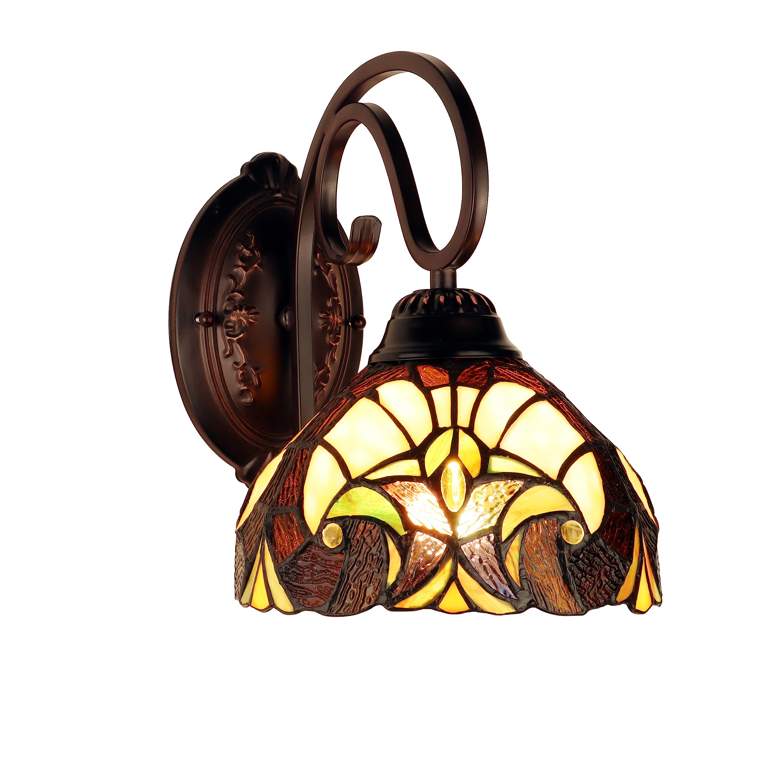 Chloe Lighting Victorian-Style Wall Sconce, 1-Light, Antique Dark Bronze Finish, 8in Shade, Stained Glass, Model CH18780VI08-WS1