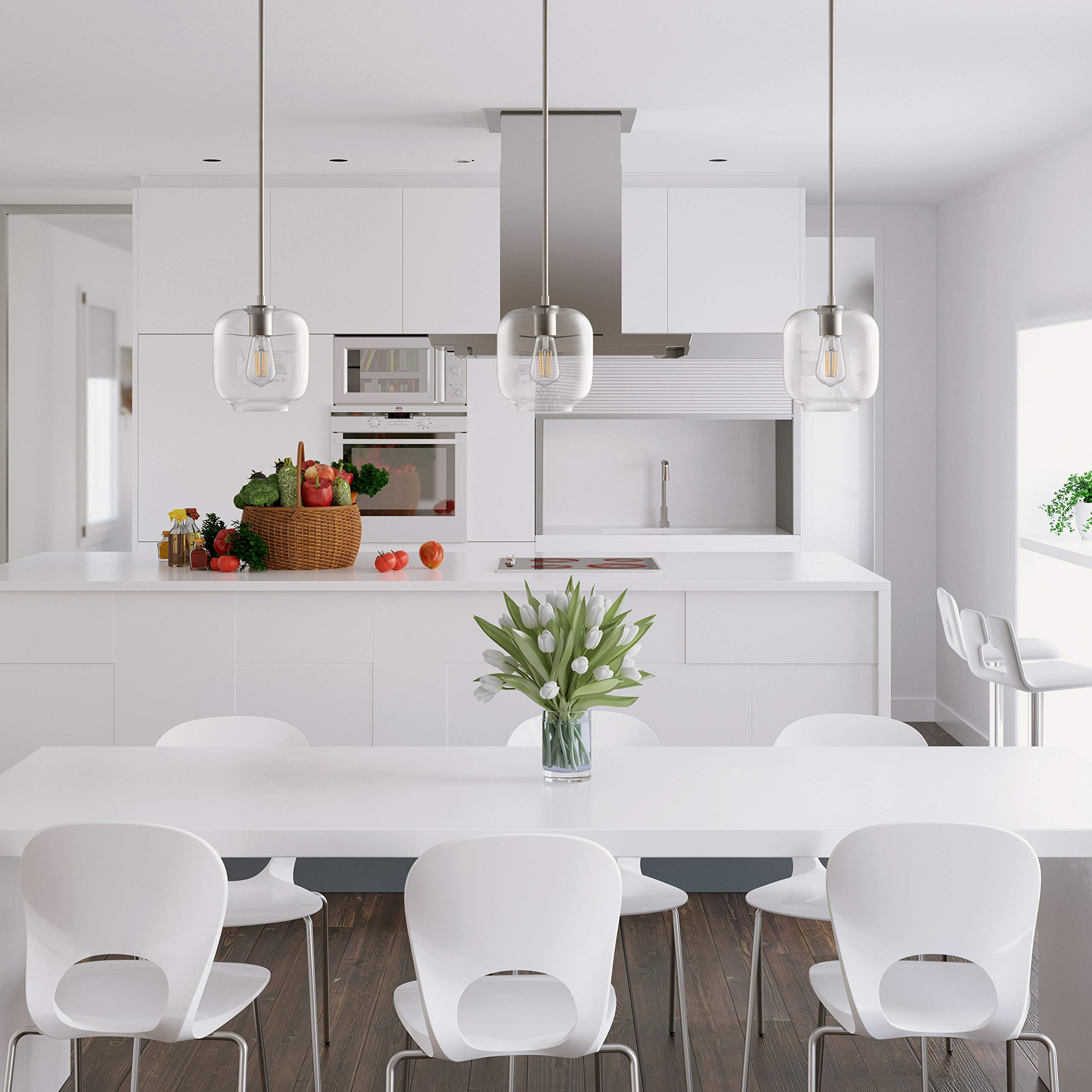 Linea di Liara Piarra Pendant Light, Brushed Nickel, Square Clear Glass Shade, UL Listed, Model LL-P622-1BN