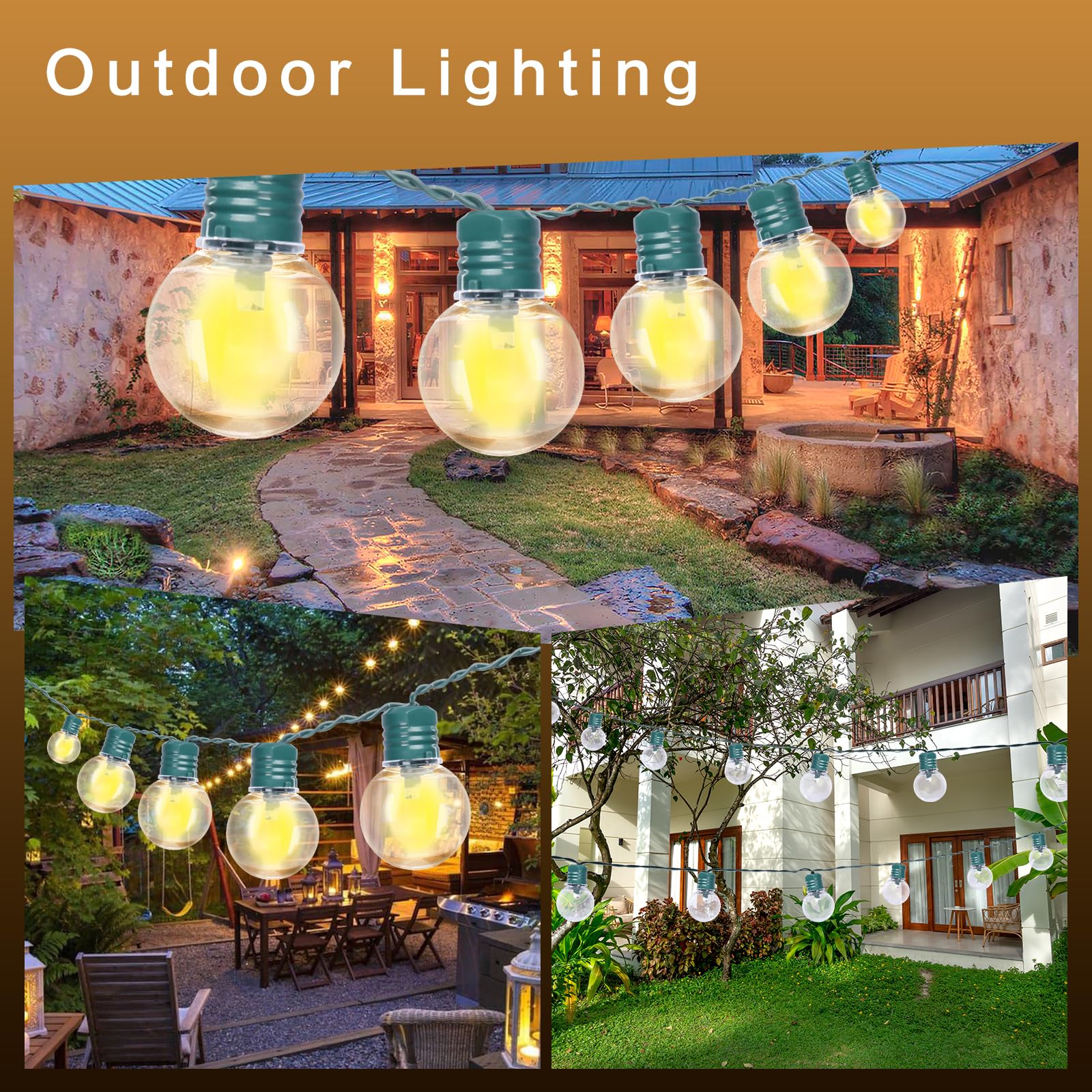 Afirst Solar Outdoor String Lights, 15FT, 25 LED Bulbs, Waterproof, Green, Model G40
