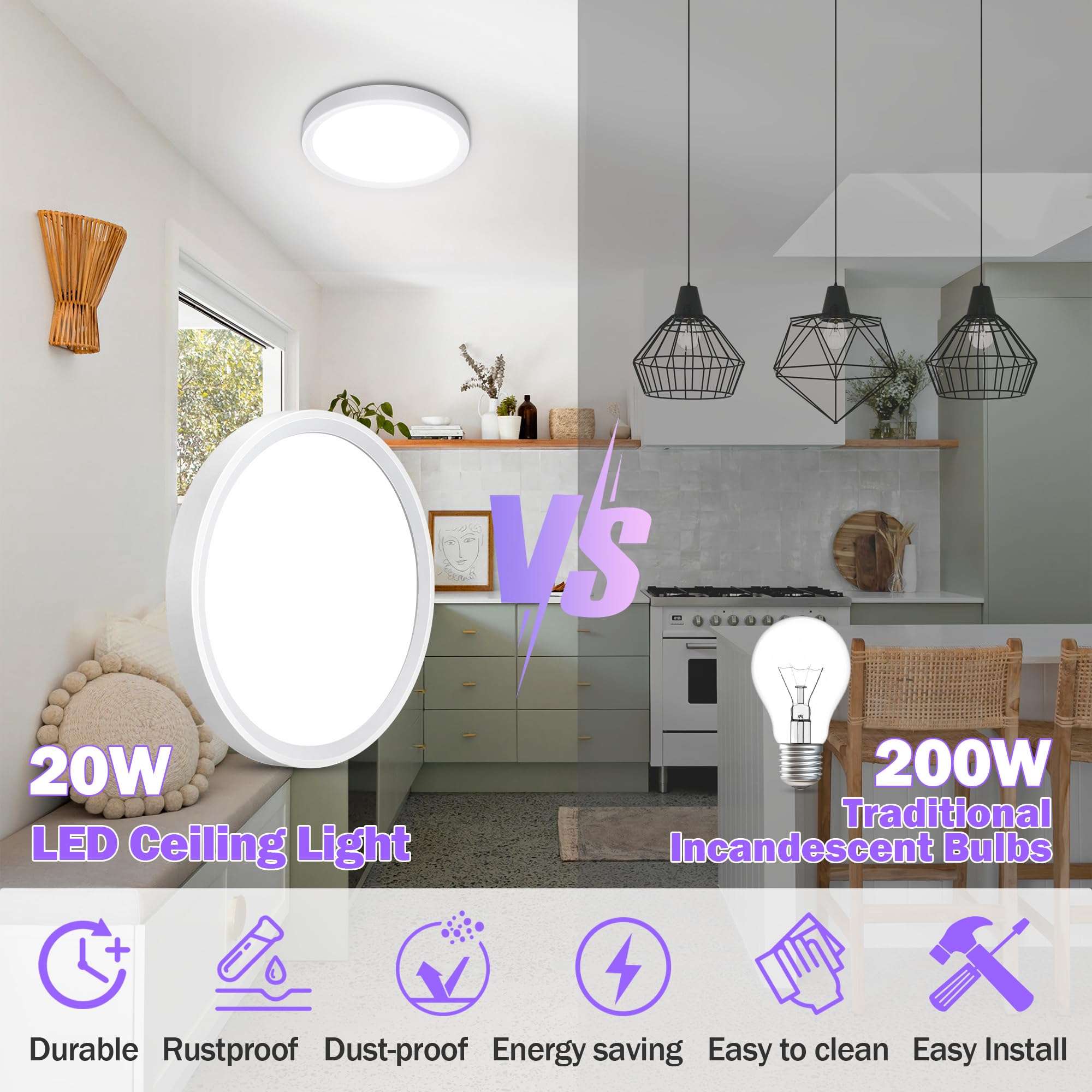 Sunrider 2-Pack 9 Inch Led Flush Mount Ceiling Lights, 2300Lm, 5000K Daylight White, 20W Dimmable Modern Slim Round Flat Light F