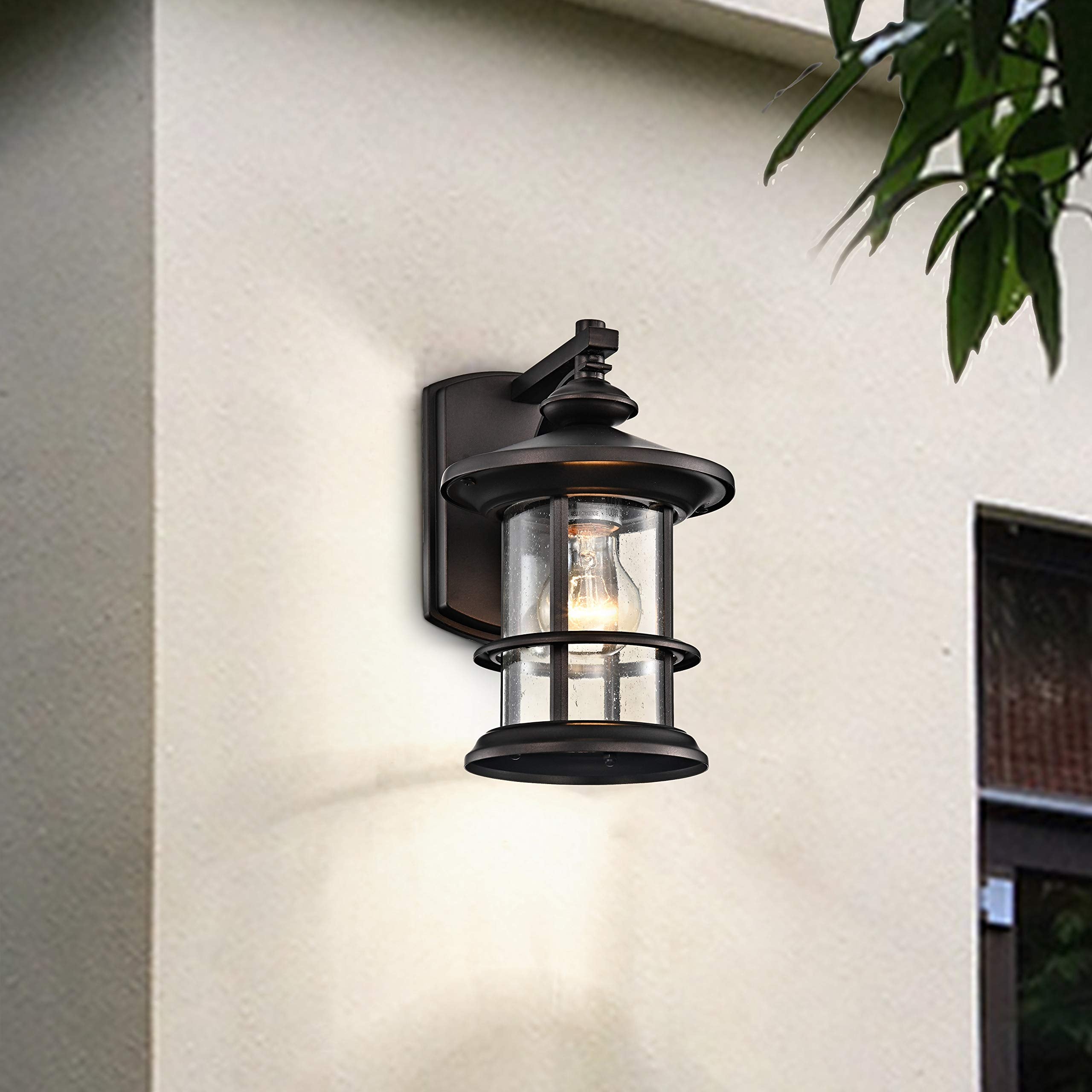 MICSIU Outdoor Wall Light 2 Pack, Oil Rubbed Bronze, Clear Seedy Glass, 10 Inch Metal Sconces for Porch, Patio, Backyard