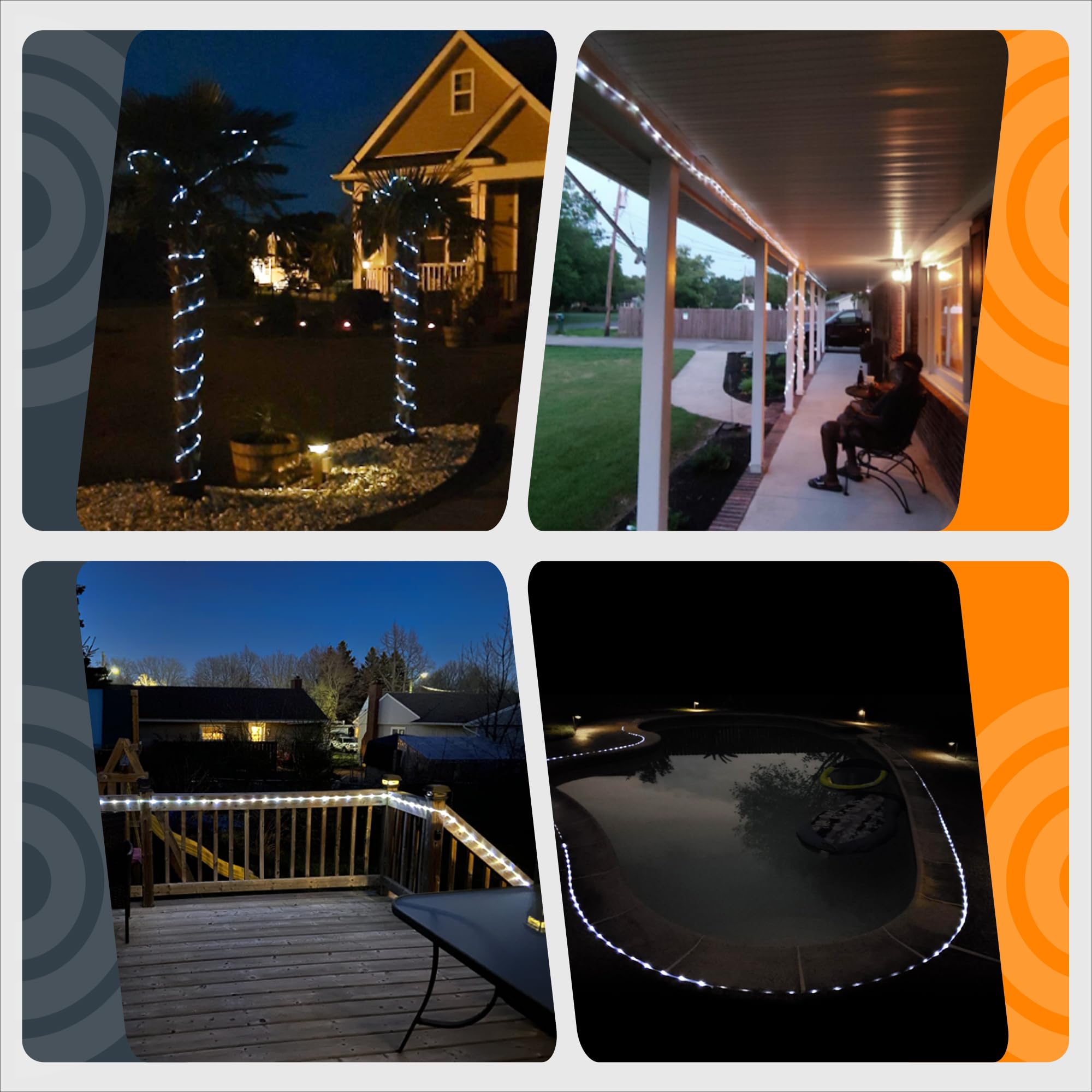 GIGALUMI Solar Rope Lights, 100 LEDs, 35.7 FT, 8 Modes, Waterproof, Cool White, Model 6958
