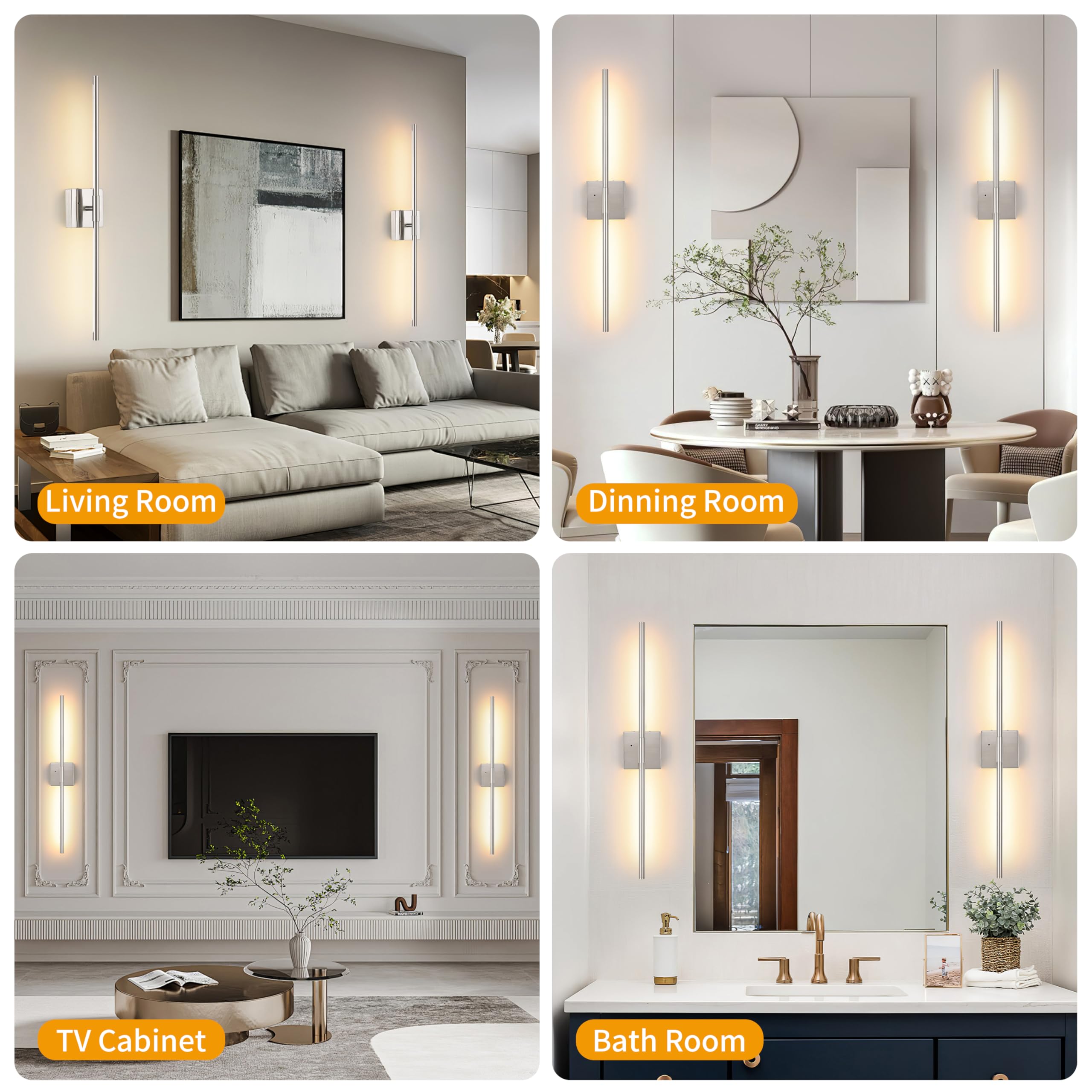 Morauroral Wall Sconces Set of Two, Dimmable, 30 Inch, Sand-Nickel, Rechargeable LED Lights, Model 7812 - 30