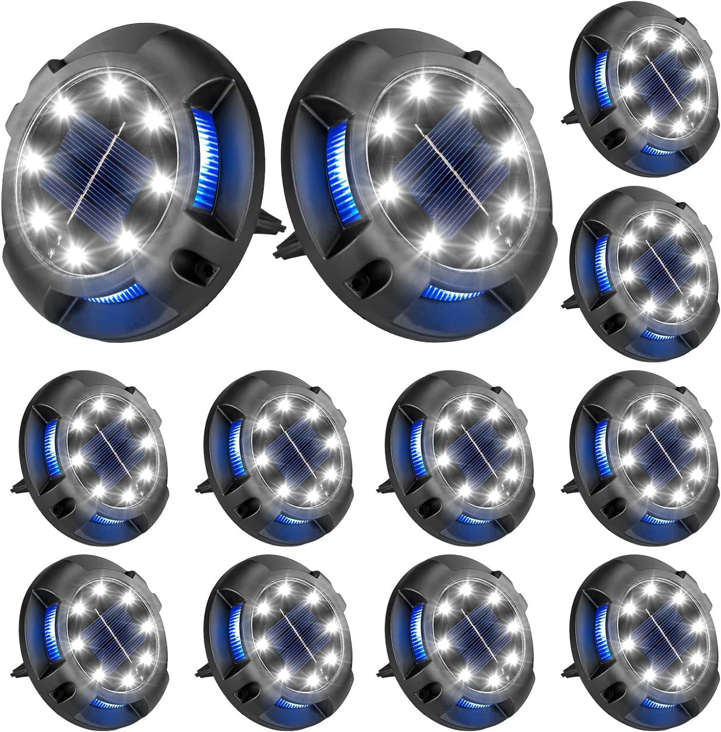 Fohil 12 Pack Solar Ground Lights Outdoor,12 Leds Solar Disk Lights Waterproof In-Ground Lights For Pathway Lawn Yard Patio Walkway Driveway Deck Garden Decor