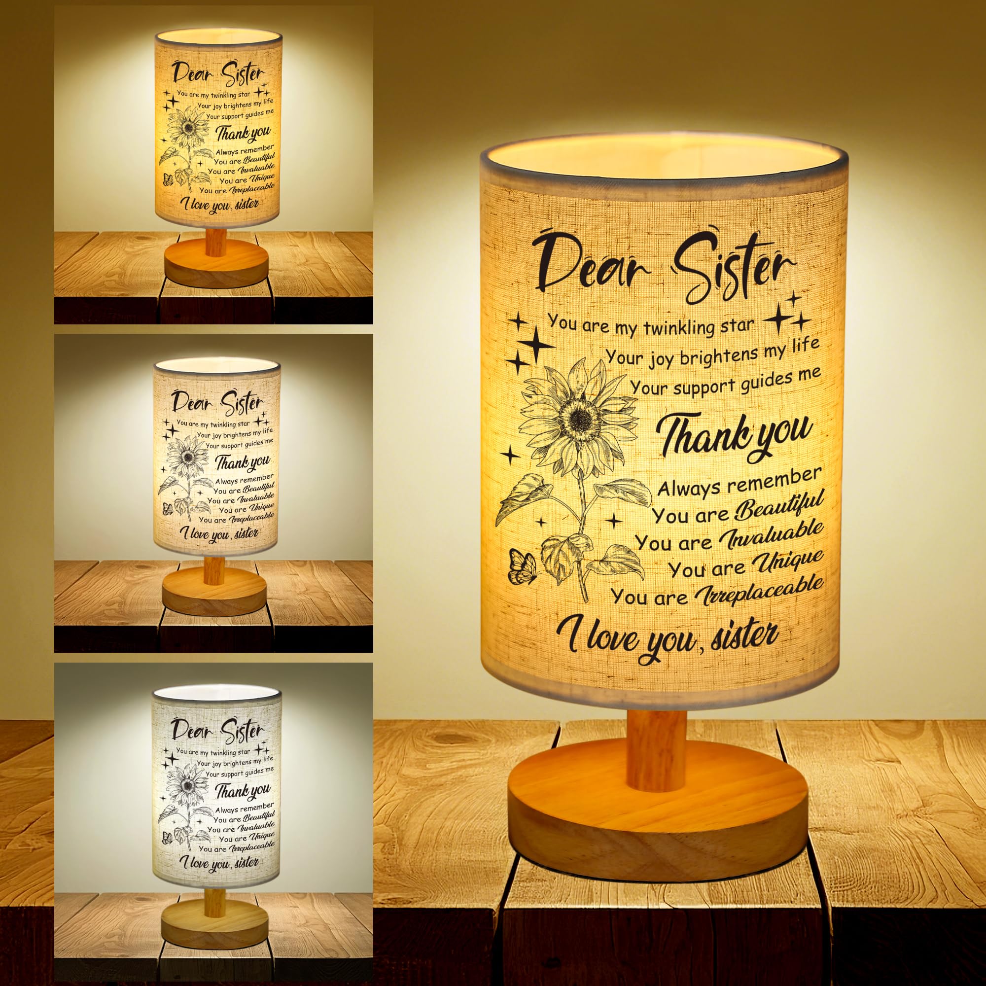 Wsyear Sister Gifts For Women, Mothers Day Birthday Gifts For Sister,Table Lamp With Wooden Stand Anniversary Wedding Present Fo