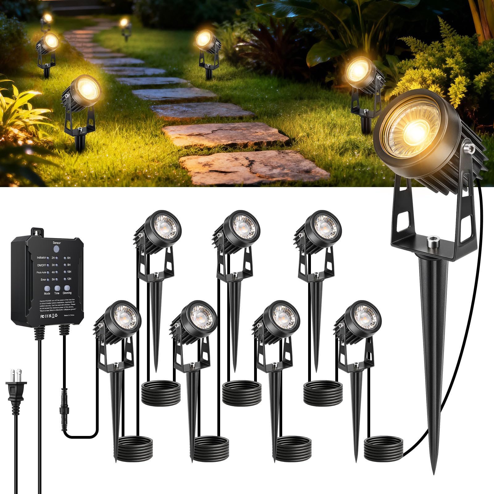 Lightingwill Low Voltage Landscape Lights With Smart Transformer  8 Pack 12V Outdoor Spotlights With Timer & Dimmable Function  Waterproof Yard Pathway Garden Lighting Kit