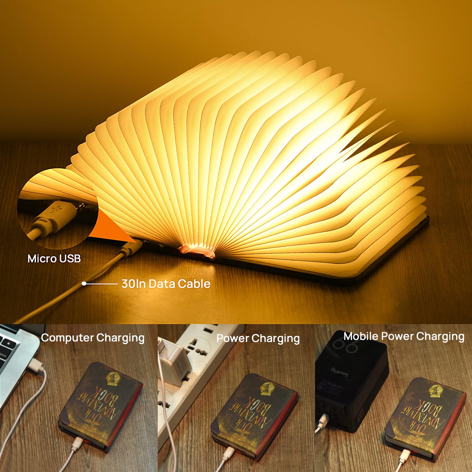 Mini Adventure Book Night Light,3D Folding Lamp&Three Different Lighting Options White/Yellow/Breathing Gradient Colors Led Book