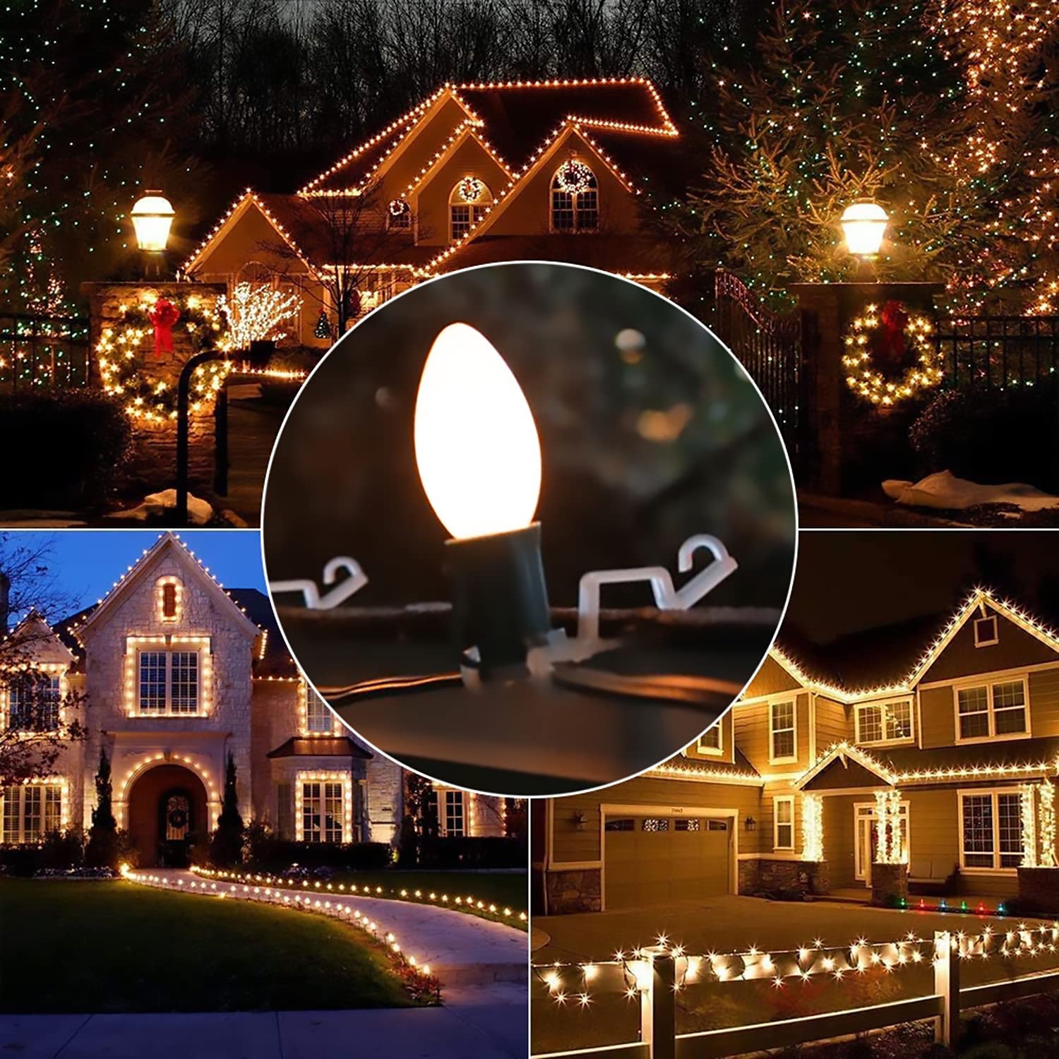 Ourtroness Christmas Light Clip - 100 Packs Green Clay Tile Roof Clips for C7, C9, Mini & Icicle Lights