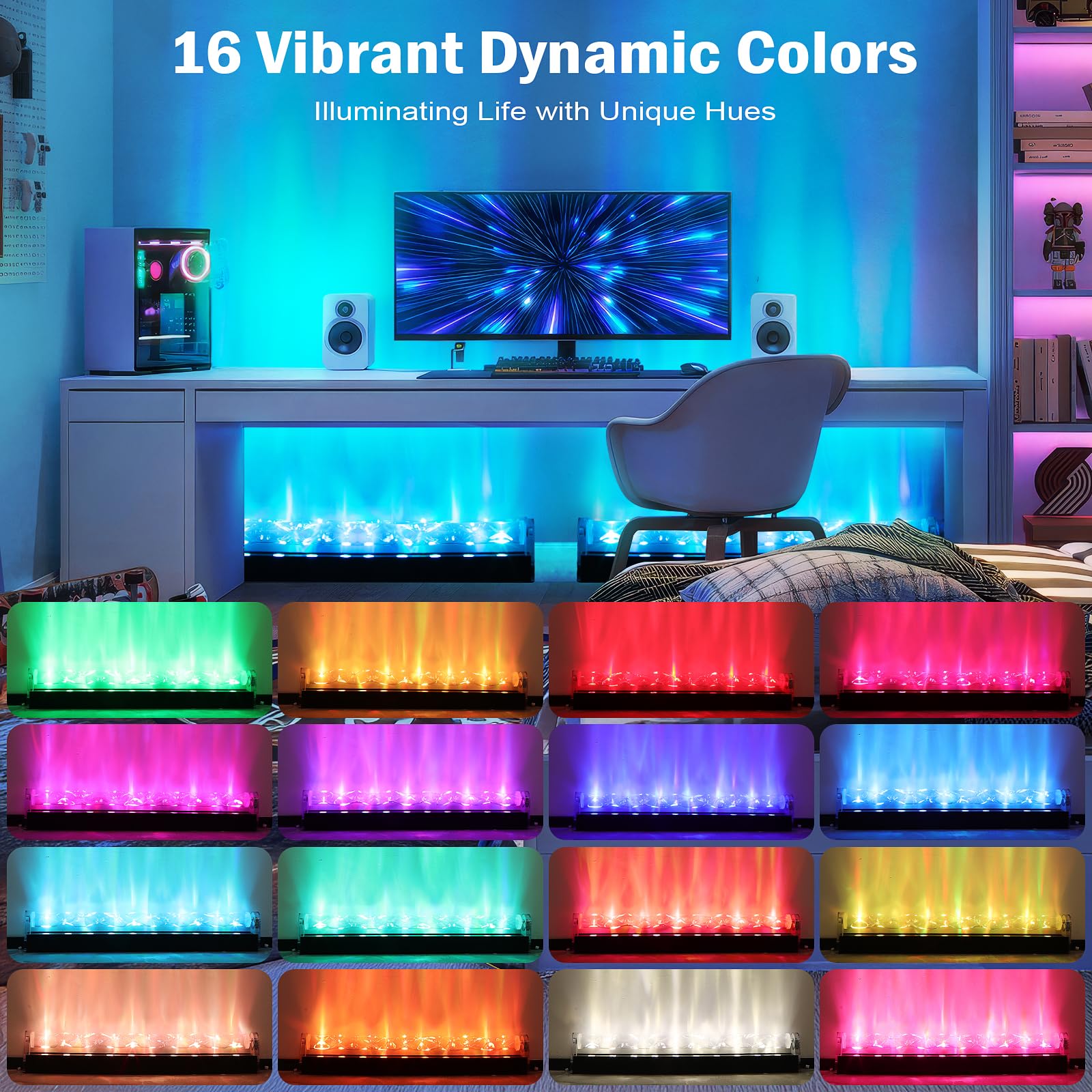 Caupel RGBW LED Ocean Wave Projector Lamp, 39.4" Aluminum, Color Changing Light for Bedroom & Gaming Room Decor