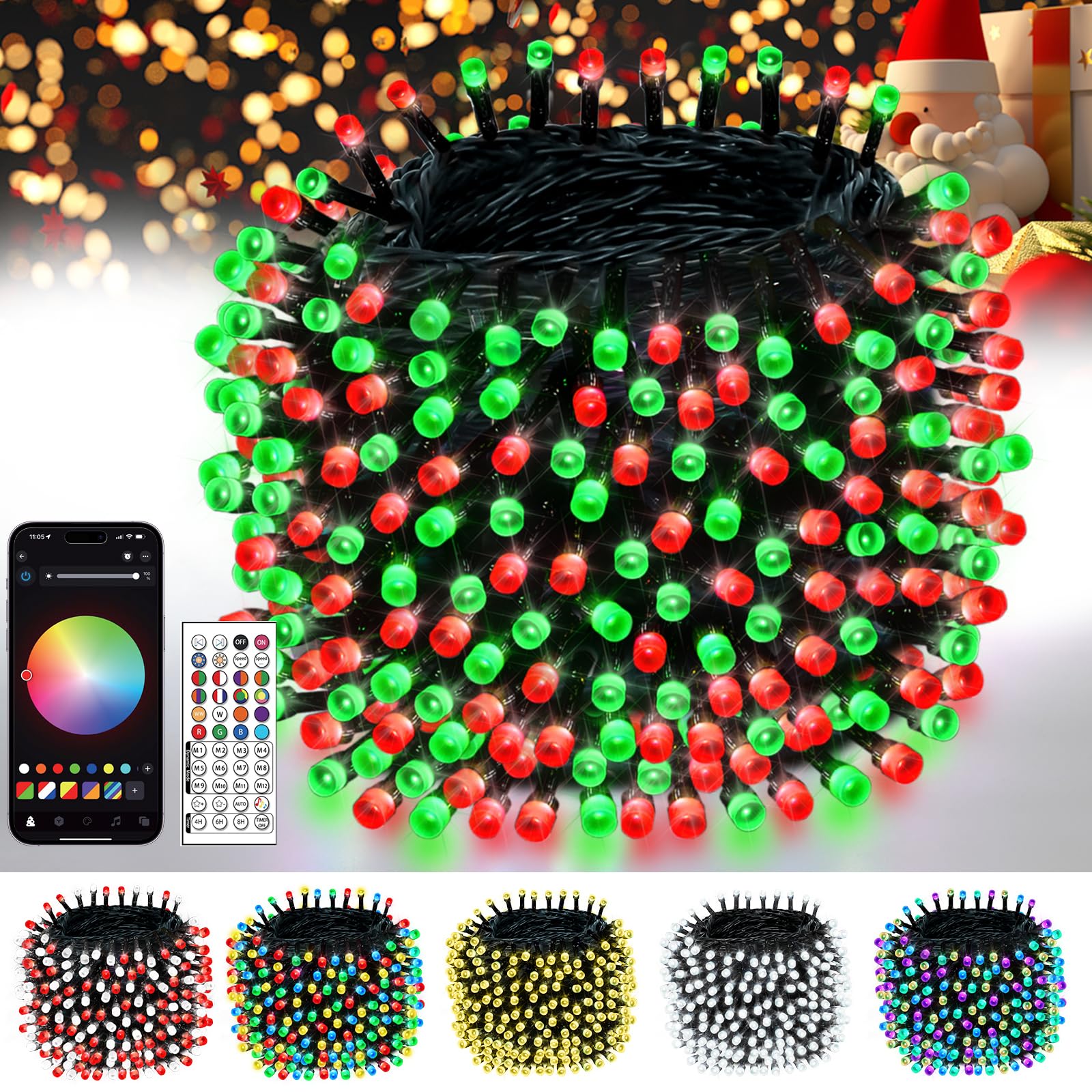 Smart Color Changing Christmas String Lights  107Ft 300Led App Control Rgb Led String Lights With Remote & Timer  Waterproof Twinkle Christmas Tree Lights Indoor Outdoor Holiday Xmas Tree Decorations