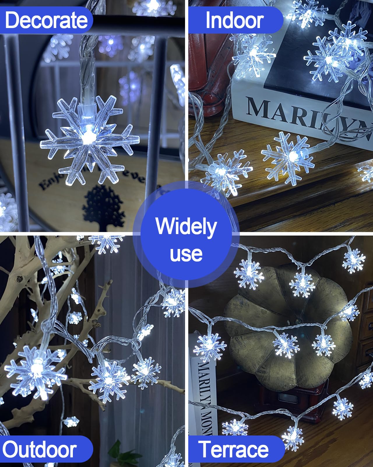 200 Led Christmas Snowflake Lights, 66Ft Snowflake Fairy String Lights Indoor, 8 Modes Plug In Christmas String Lights, Waterproof Xmas Light For Christmas Decorations, Xmas Tree, New Year(White)