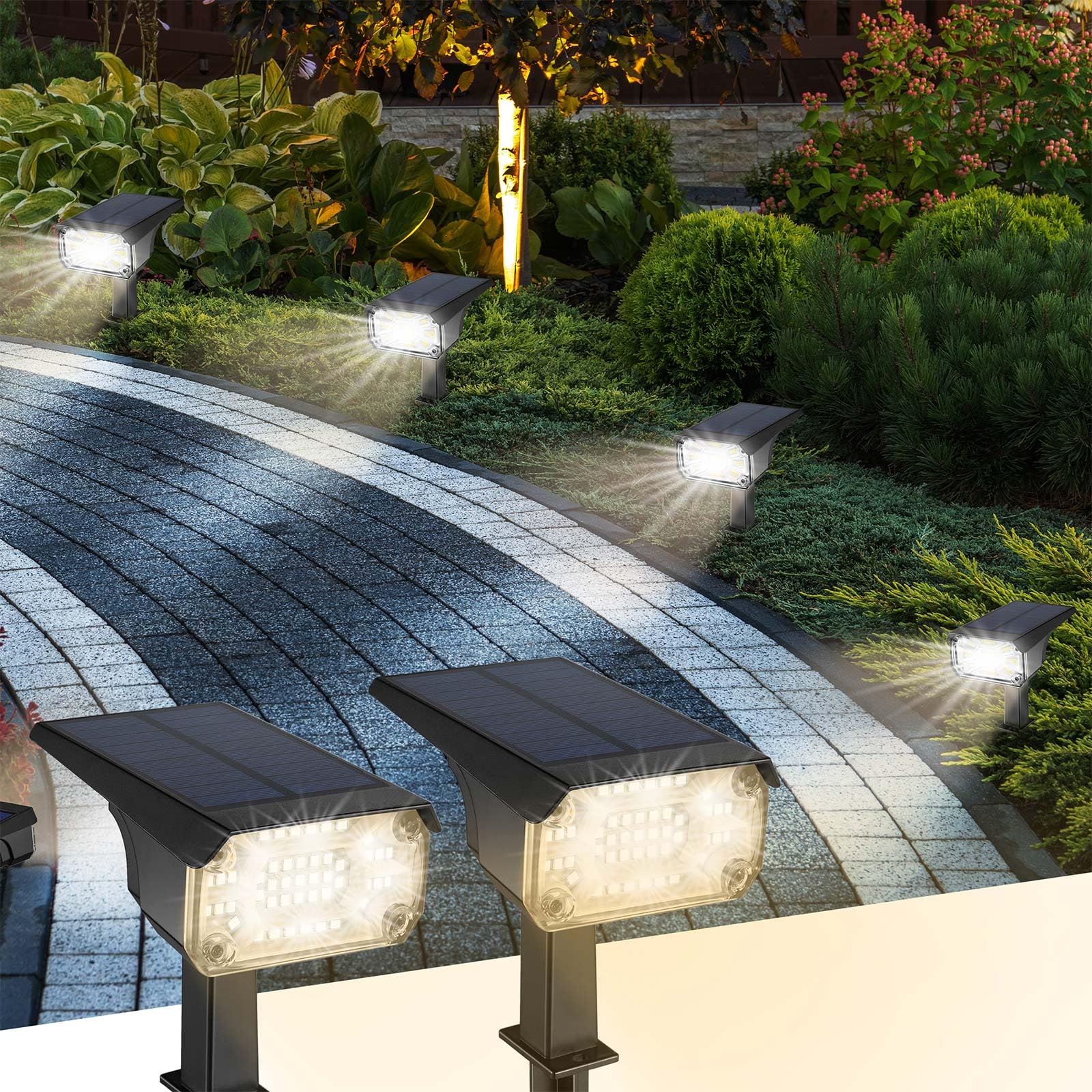 Kingsyard Solar Lights Outdoor Waterproof IP68, 47 LEDs 3 Lighting Modes USB & Solar Powered Garden Yard Pathway Spot Lights for