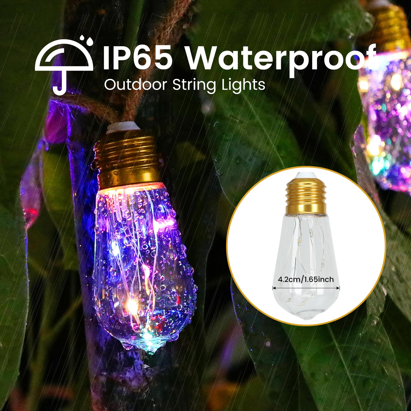 Solar String Lights For Outside, 24Ft Vintage Rope Hemp Solar Outdoor String Lights With 20 Shatterproof Bulbs, Waterproof 8 Mod