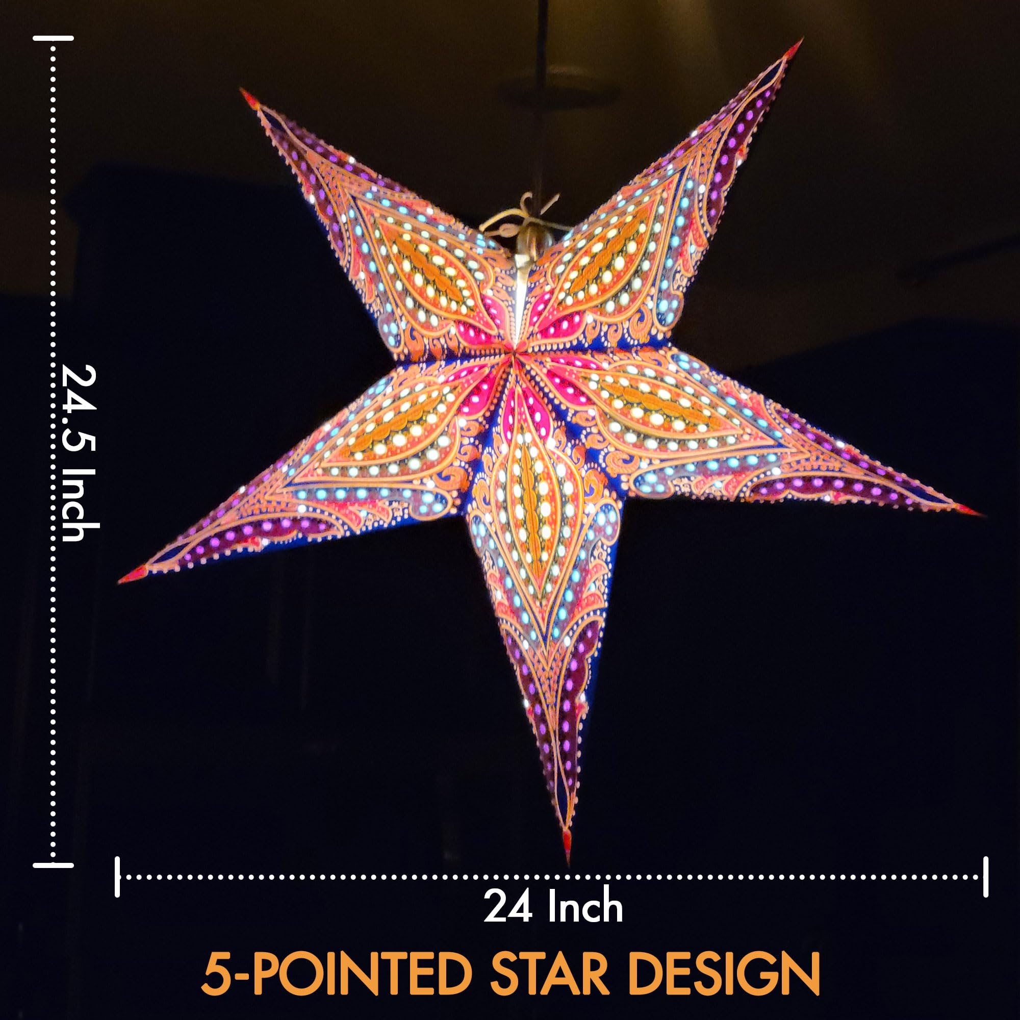 Galaxyarts Paper Star Lantern - Queen Design, Blue Pink, Medium Size
