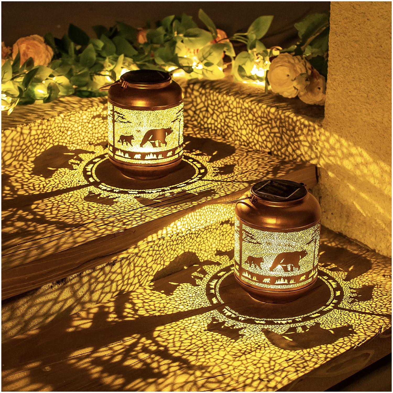 Bear Solar Lanterns Outdoor Waterproof,Hanging Solar Lights Bear Gifts For Women Men Metal Led Decorative Light For Yard,Patio,L