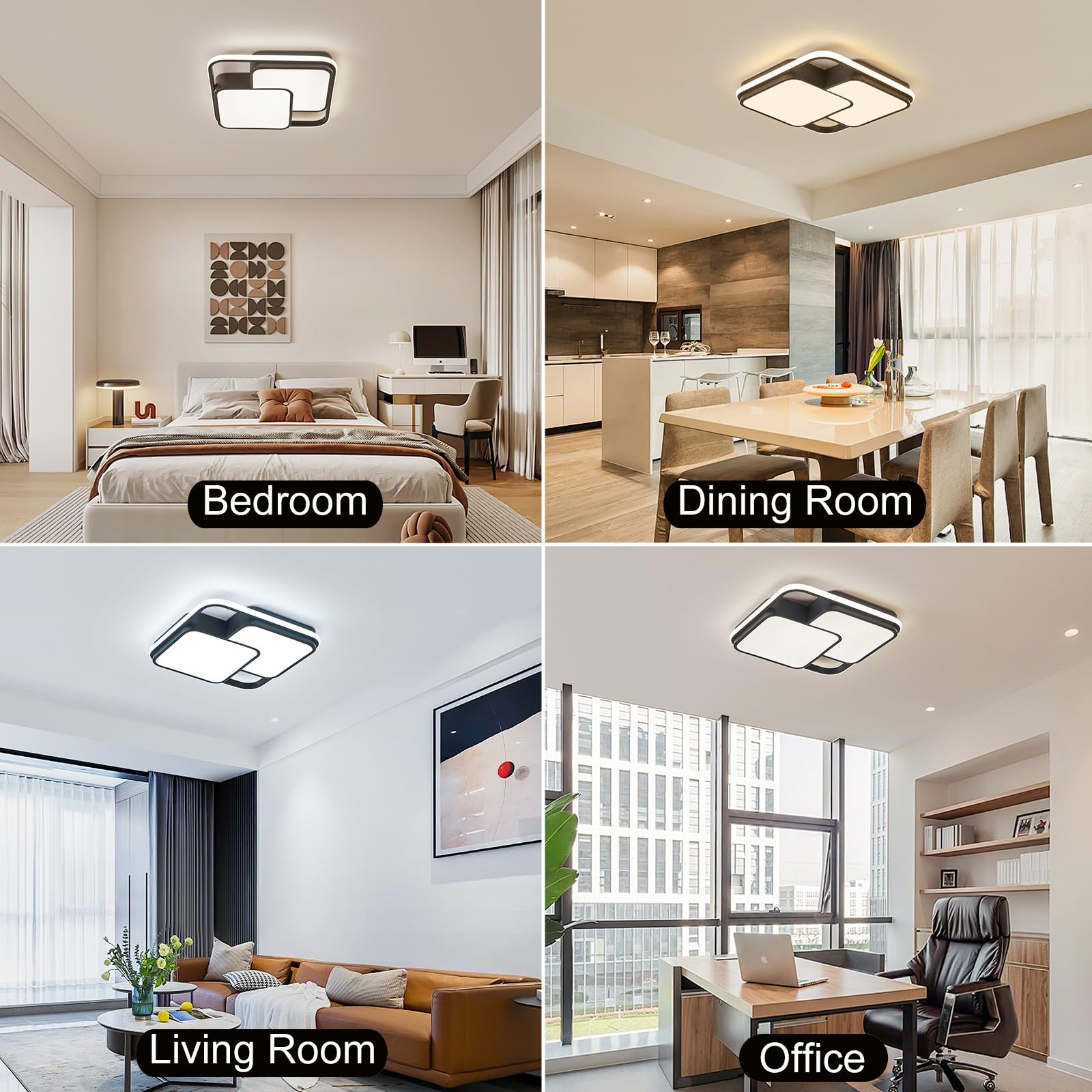 Oranoor Modern Led Ceiling Light Fixture, 15.7In Dimmable Black Flush Mount Led Ceiling Light With Remote, Upgraded Square Bedro