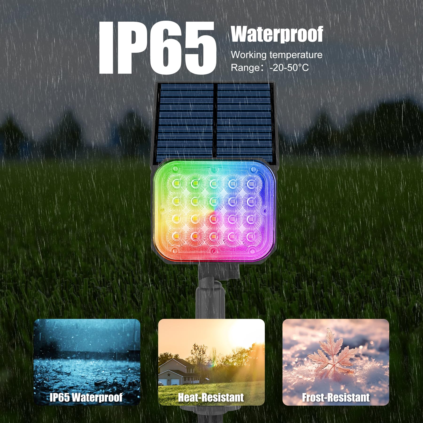 Crepow Solar Spot Lights, Rgb Color Changing, Waterproof Ip65, Adjustable - 6 Pack Multicolor