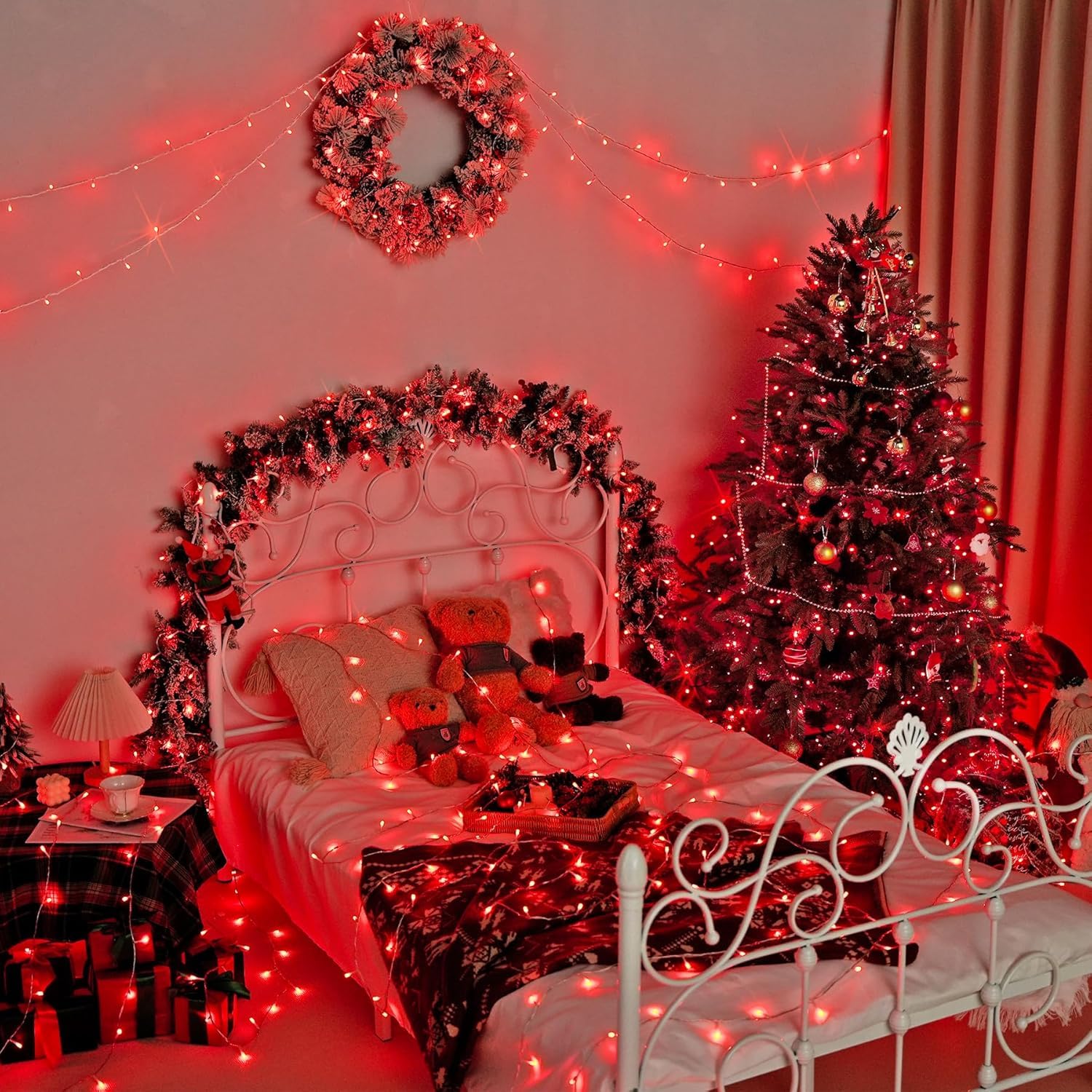 Jmexsuss 2 Pack 100 Led Red Valentine Lights, 33Ft Red Christmas Lights Indoor With 8 Modes, Connectable Clear Wire Red String Lights Outdoor Waterproof For Valentine'S Day Bedroom Decorations