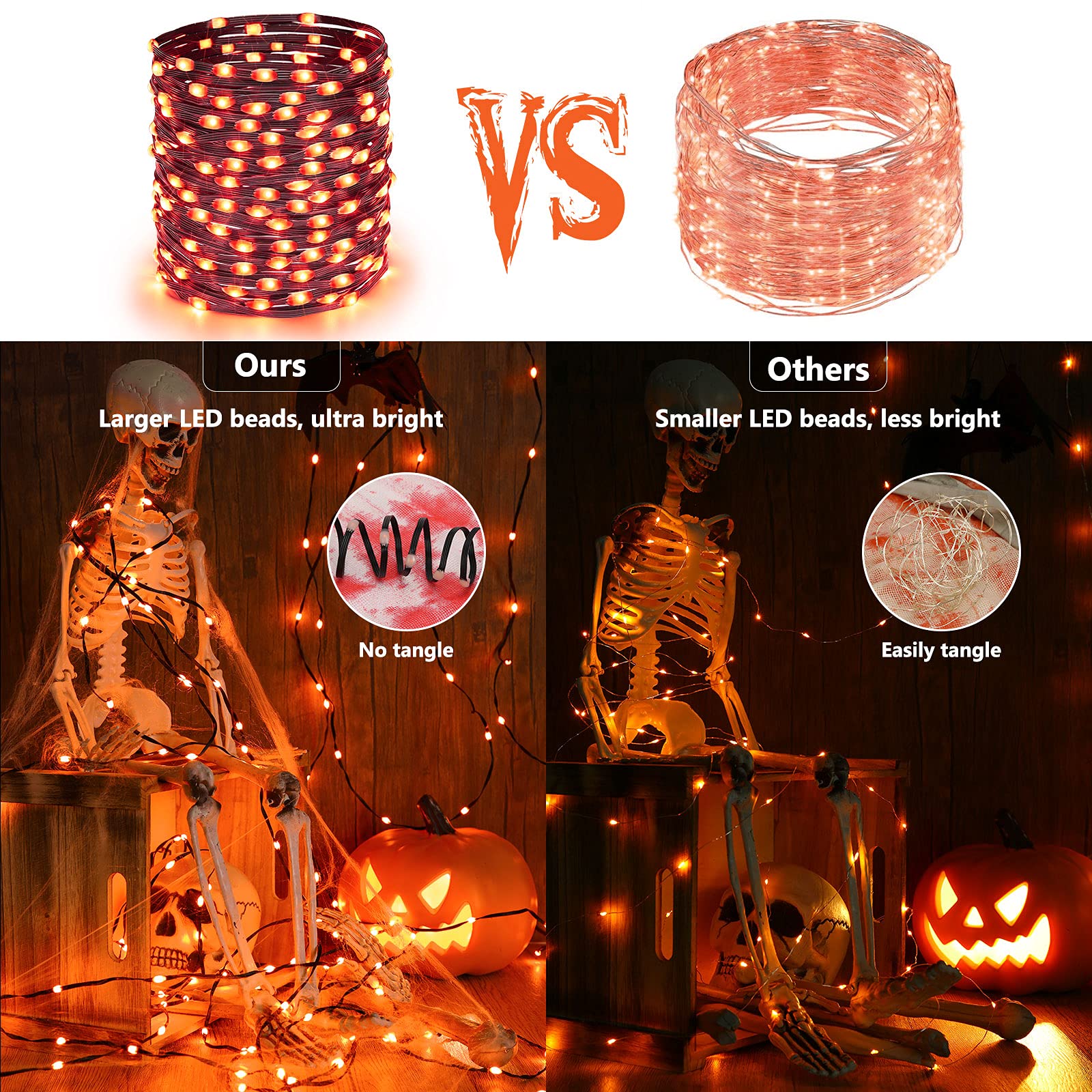 Brizled Halloween Lights, 72ft 200 LED Orange String Lights, 8 Modes, Black Wire, Indoor/Outdoor, Model FTC-200OCL-30