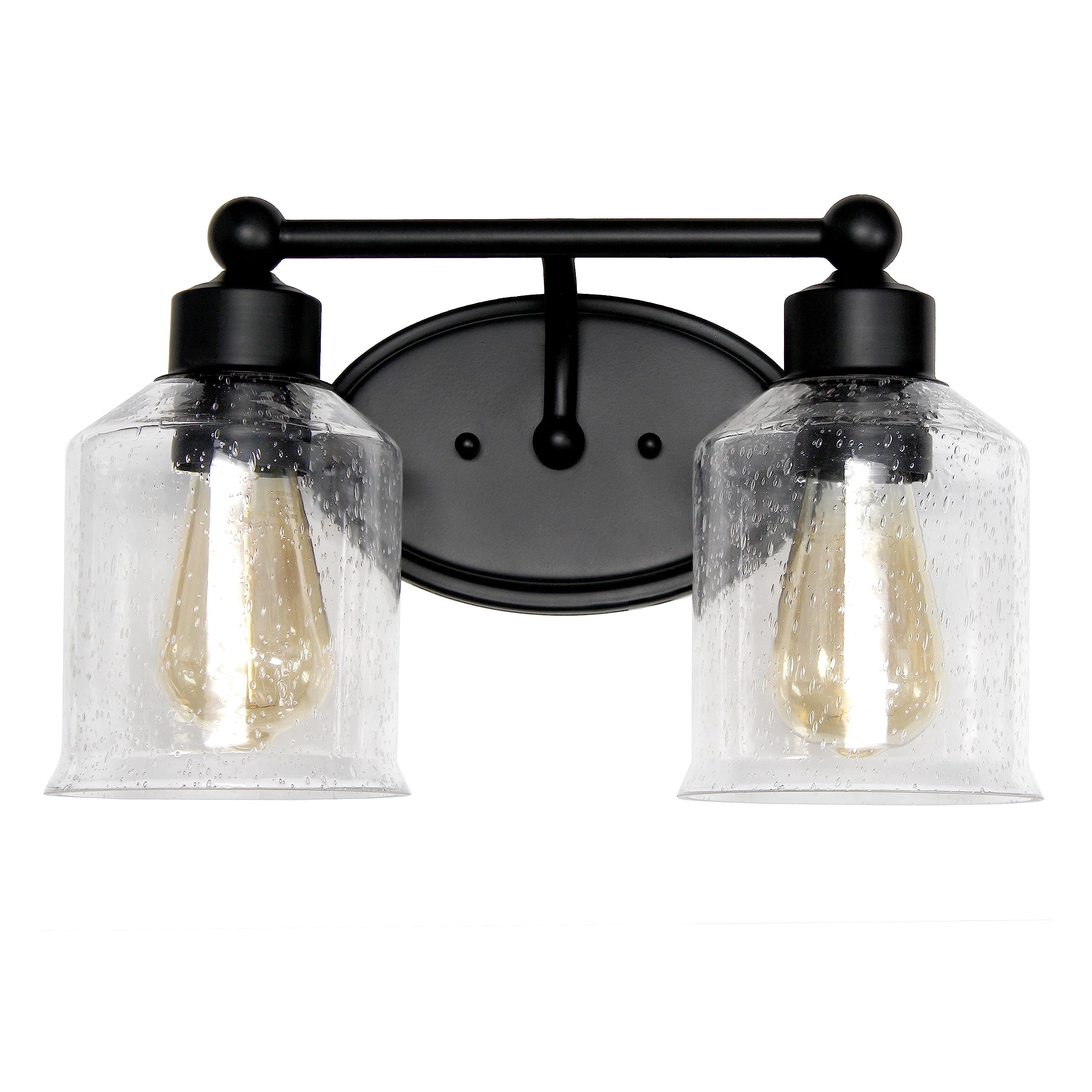 Elegant Designs Vt1017-Blk 14" Modern Timeless Decorative 2 Light Wall Mounted Vanity Fixture With Clear Speckled Glass Shades, Black