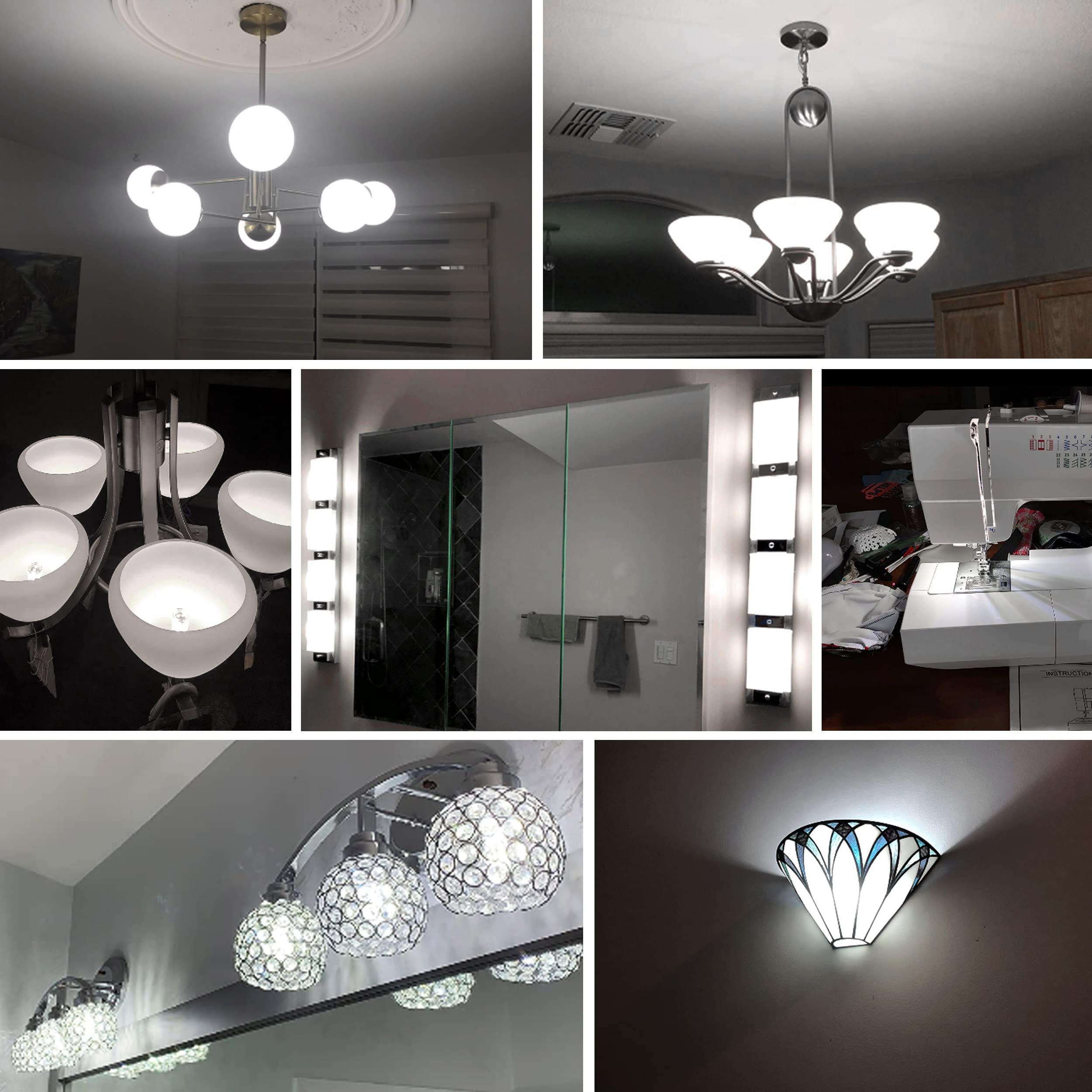 Alide Dimmable 5000K Daylight White Led Bulbs, Replace 40W E12 Halogen Equivalent, T6 Base 120V C7 Led Candelabra Bulbs 4W Brigh
