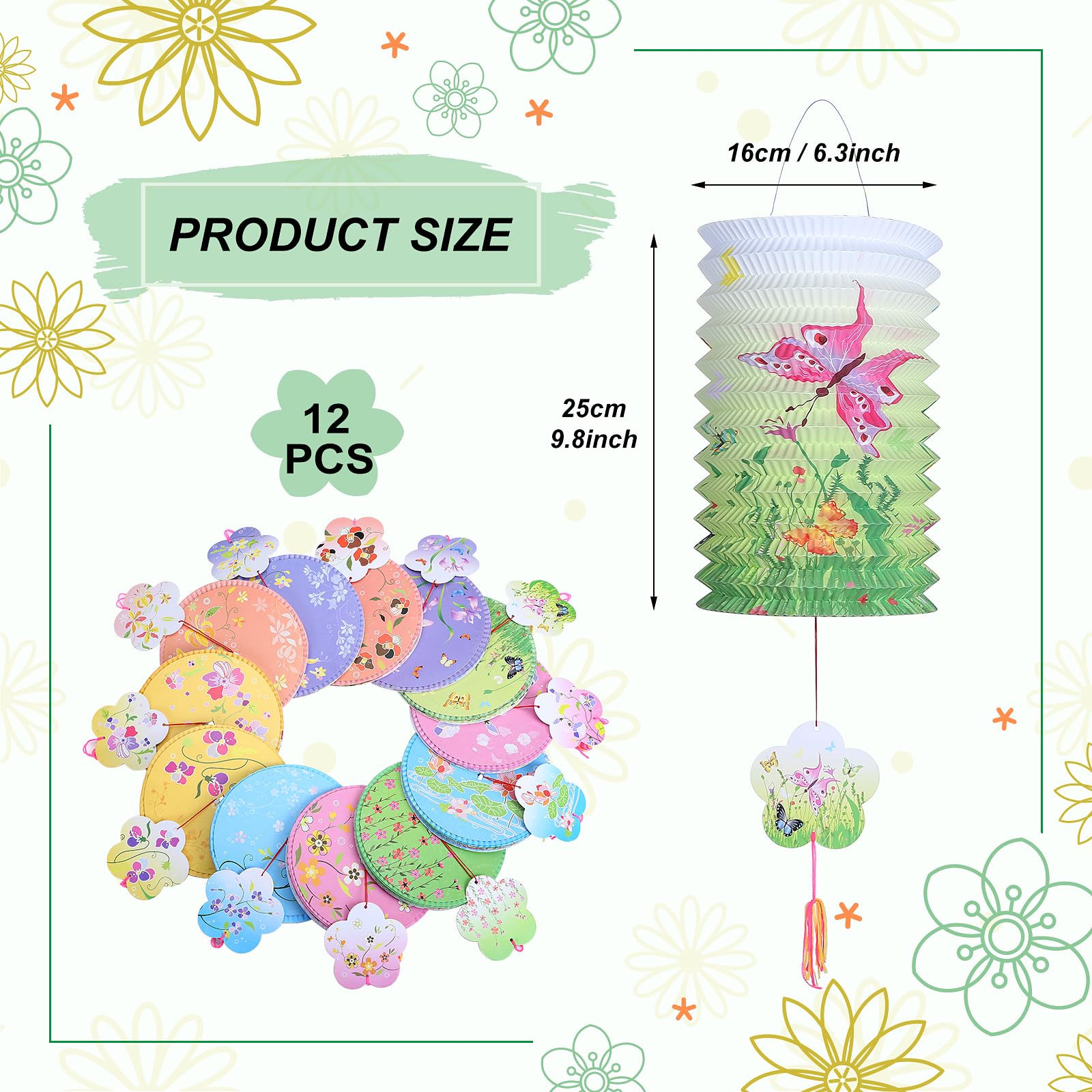 LIHAO 12pcs Multicolor Chinese Paper Lanterns, Hanging Flower Lanterns for Home Party, Model LHA4246
